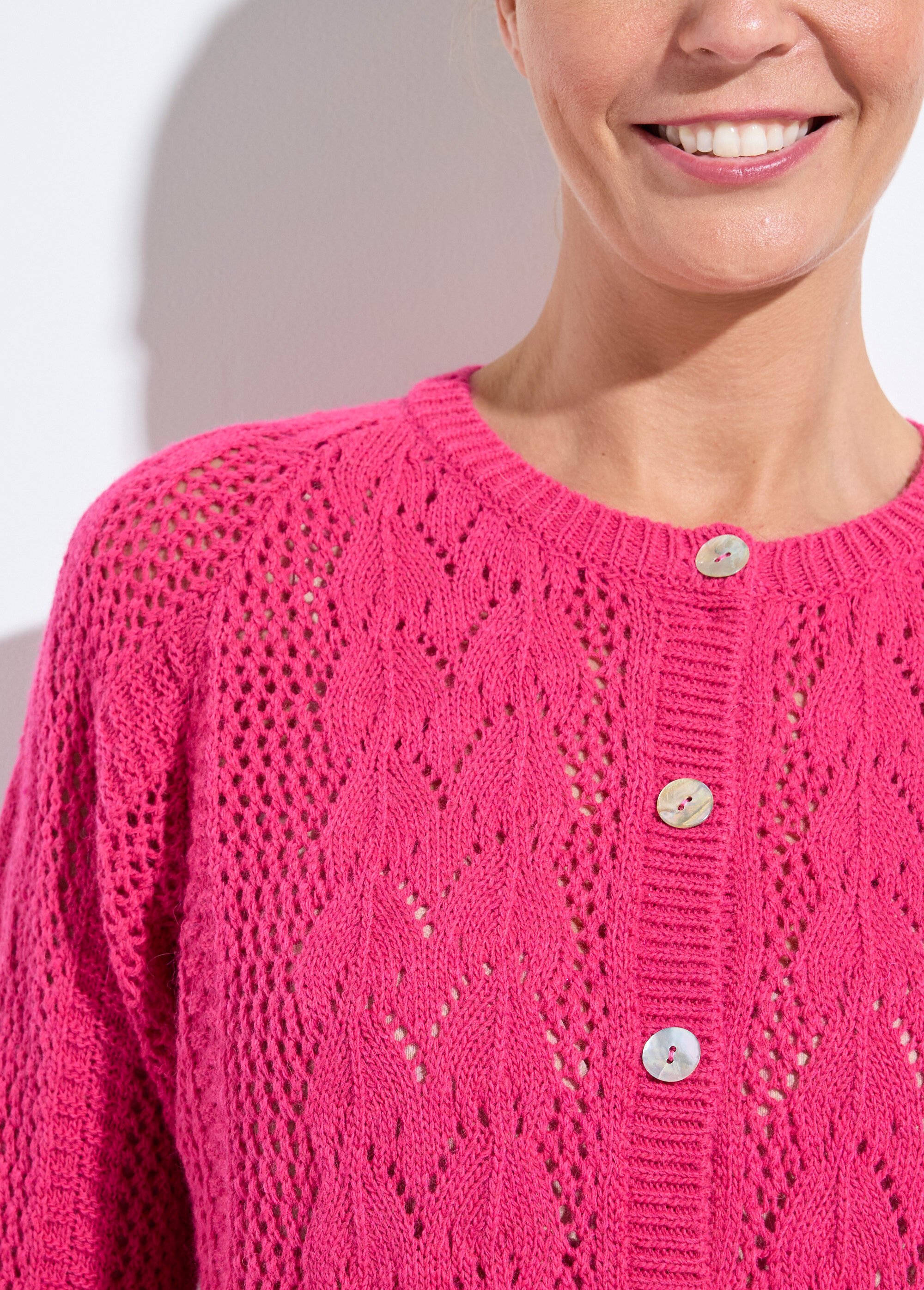 Gilet boutonné ajouré avec laine et cachemire Femme Violet PRIMO DE1