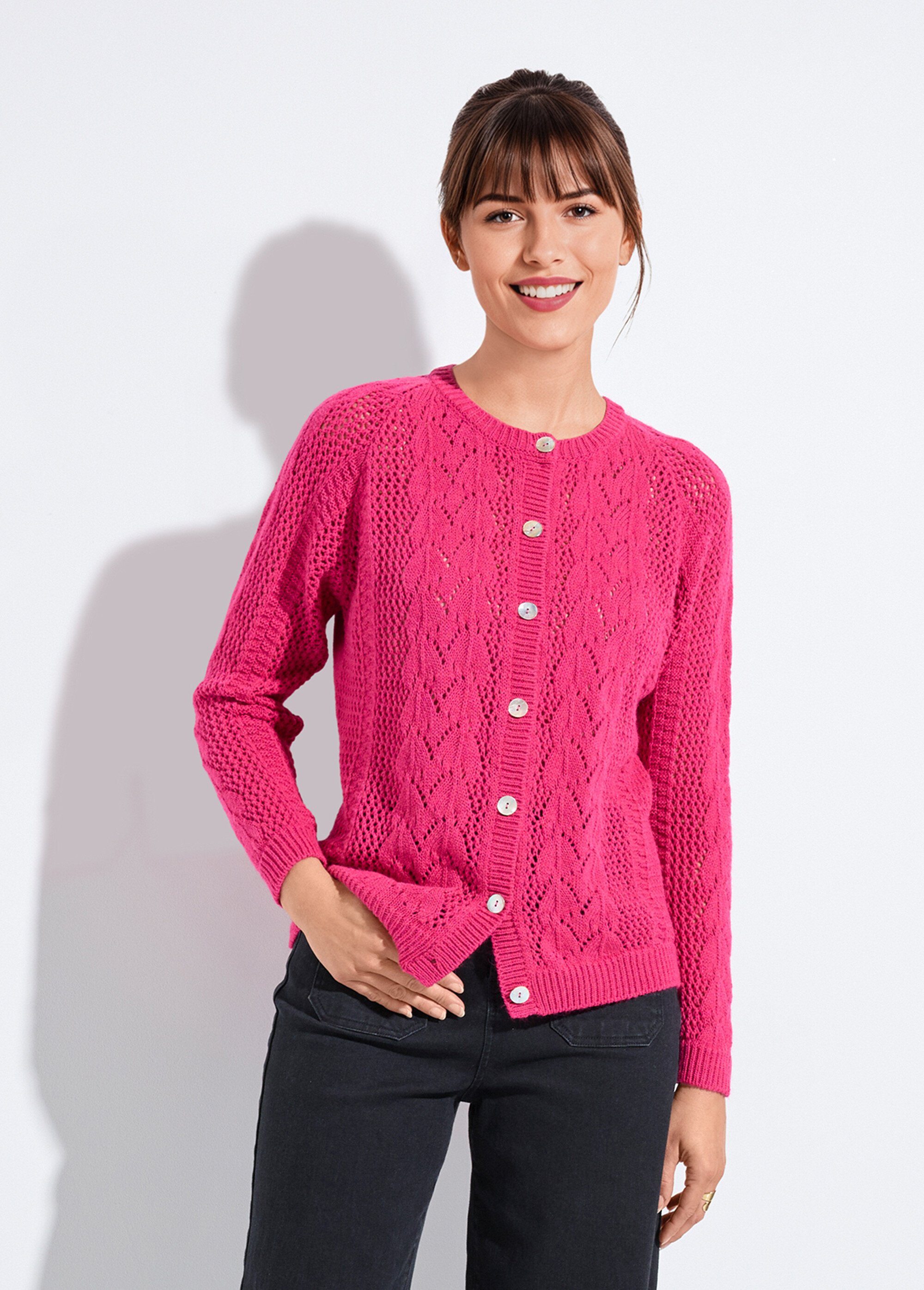 Gilet boutonné ajouré avec laine et cachemire Femme Violet PRIMO FA1