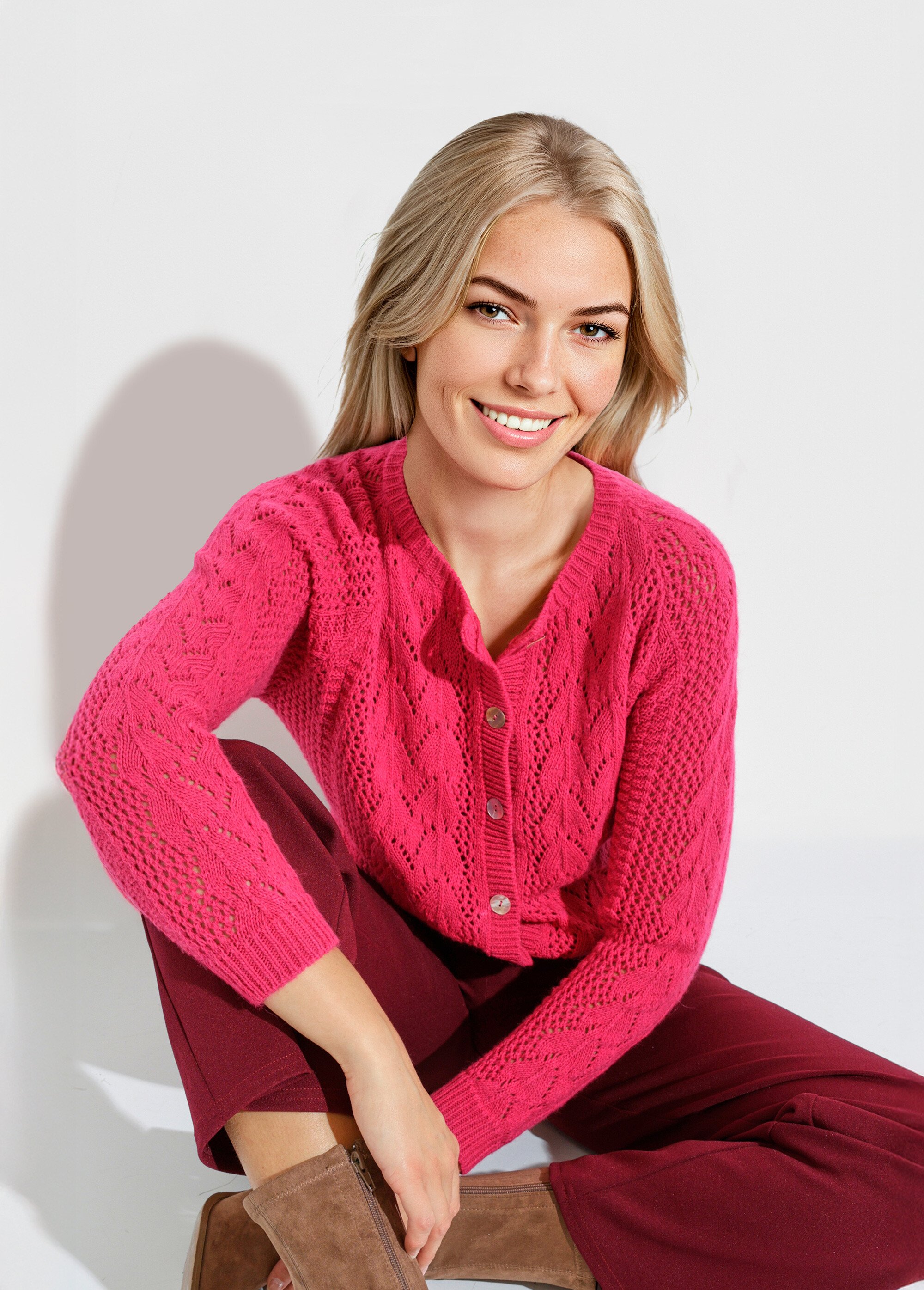 Gilet boutonné ajouré avec laine et cachemire Femme Violet PRIMO MV1