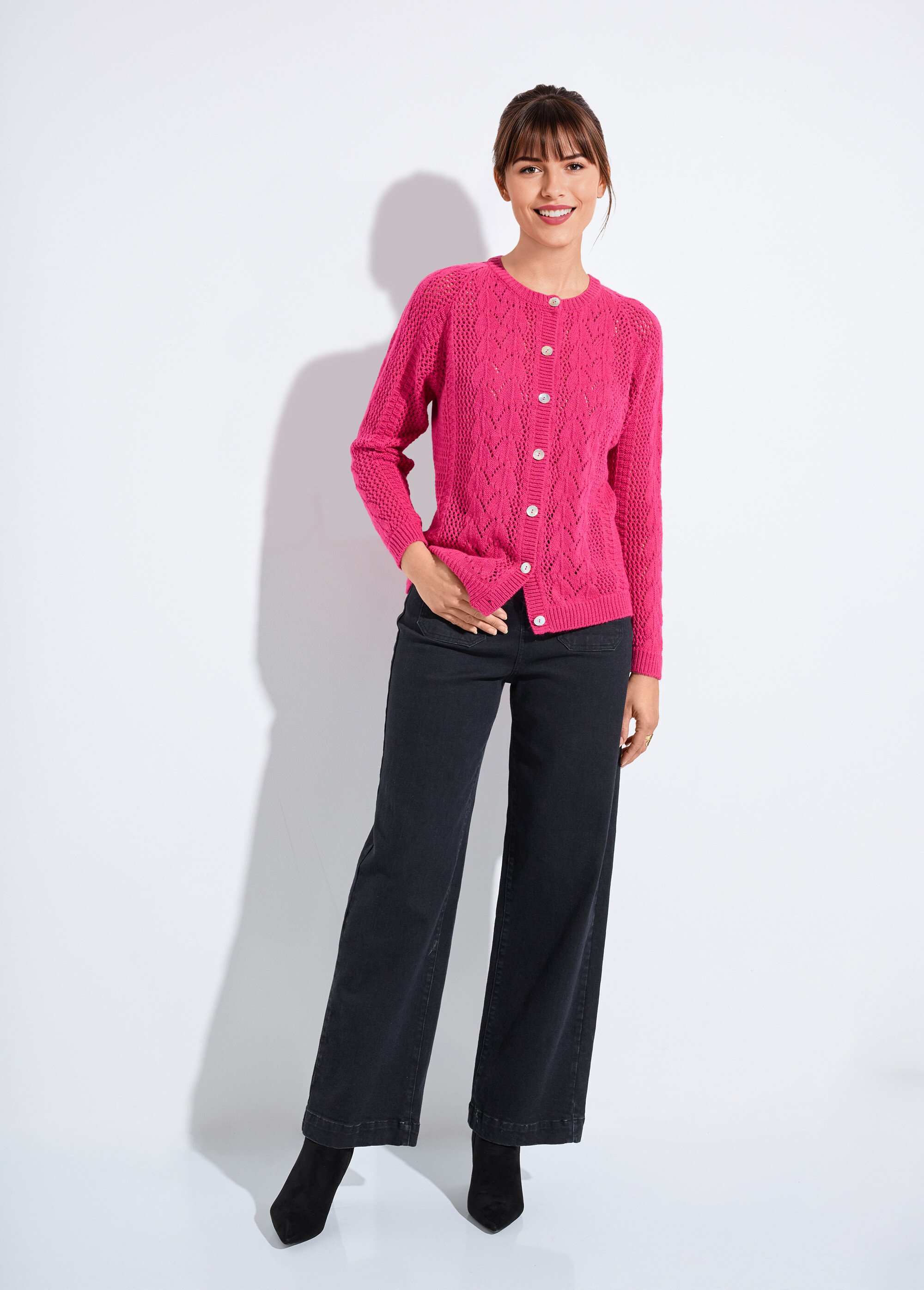 Gilet boutonné ajouré avec laine et cachemire Femme Violet PRIMO SF1