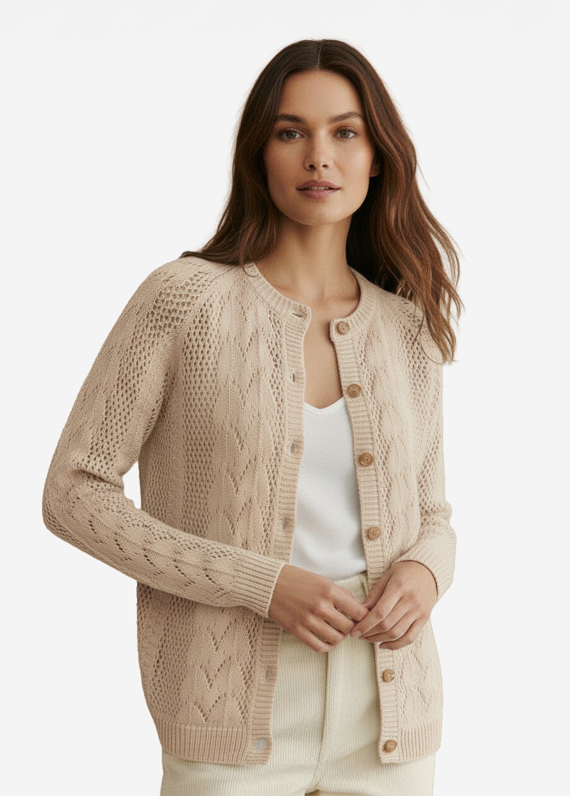 Gilet boutonné ajouré avec laine et cachemire