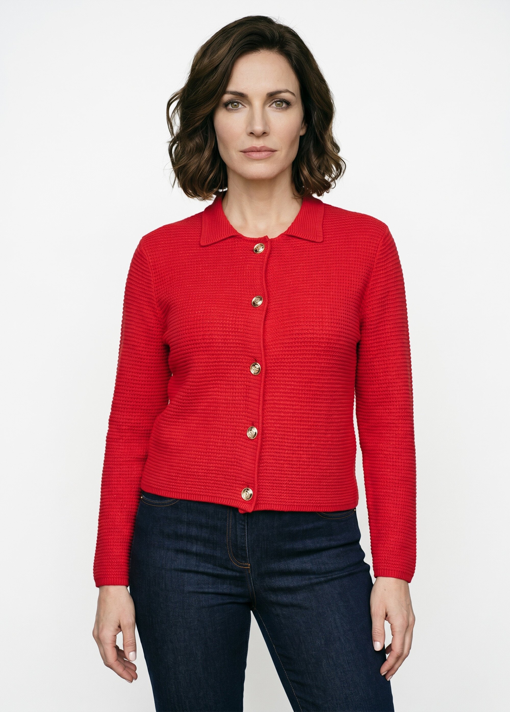 Gilet boutonné uni avec col manches longues Femme Rouge MARRAY FA1