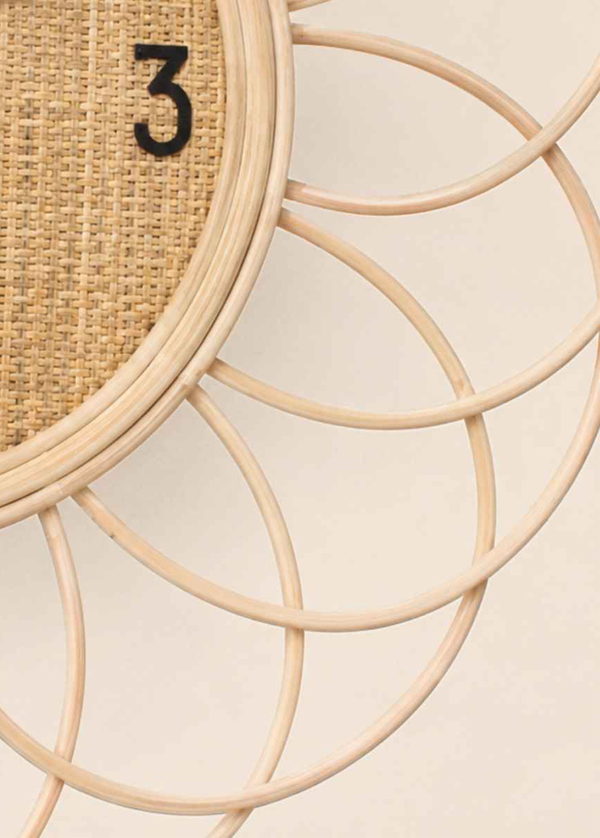 Grande horloge en rotin, forme rosace Beige NOR-29355 DE1