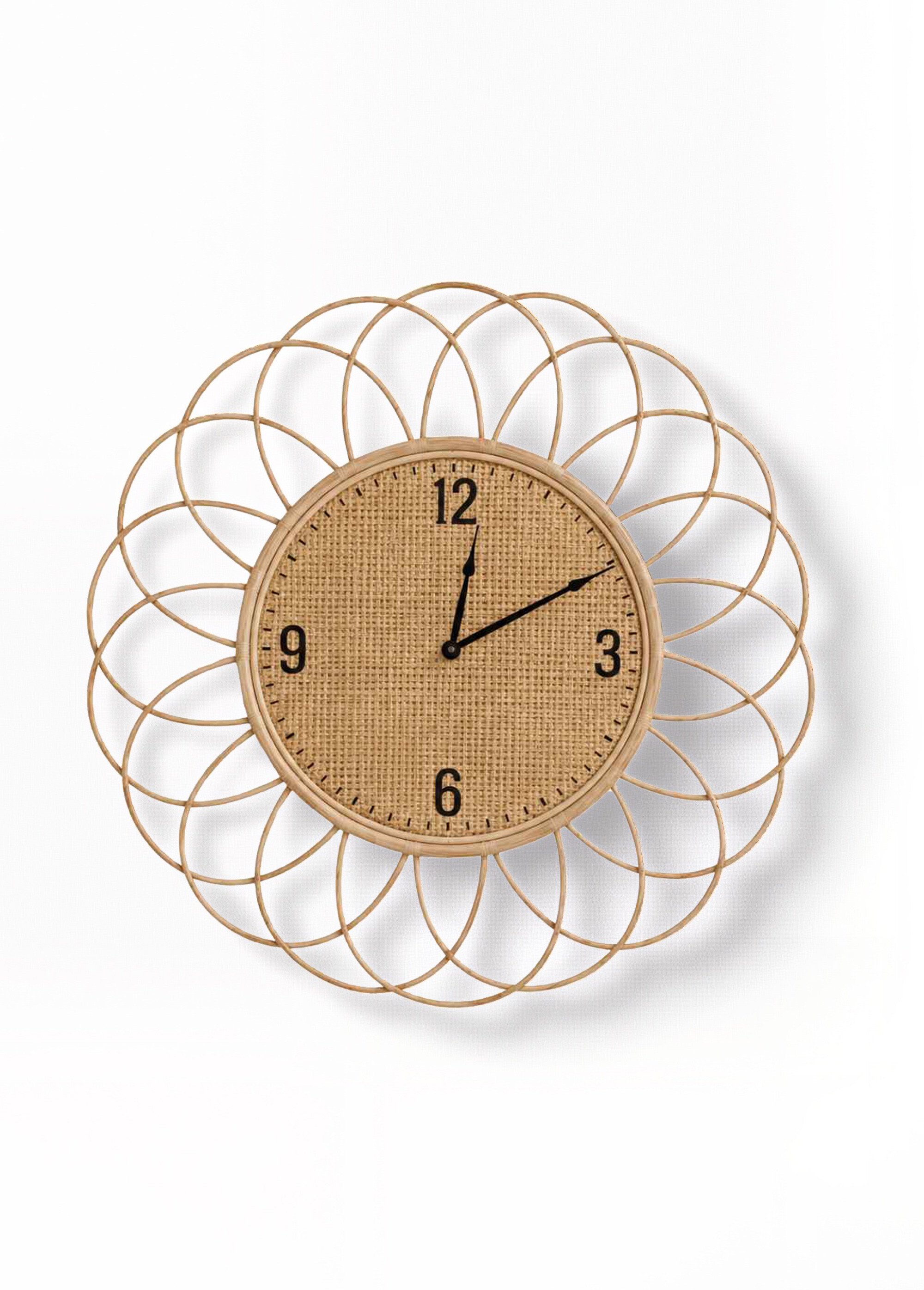 Grande horloge en rotin, forme rosace Beige NOR-29355 FA1