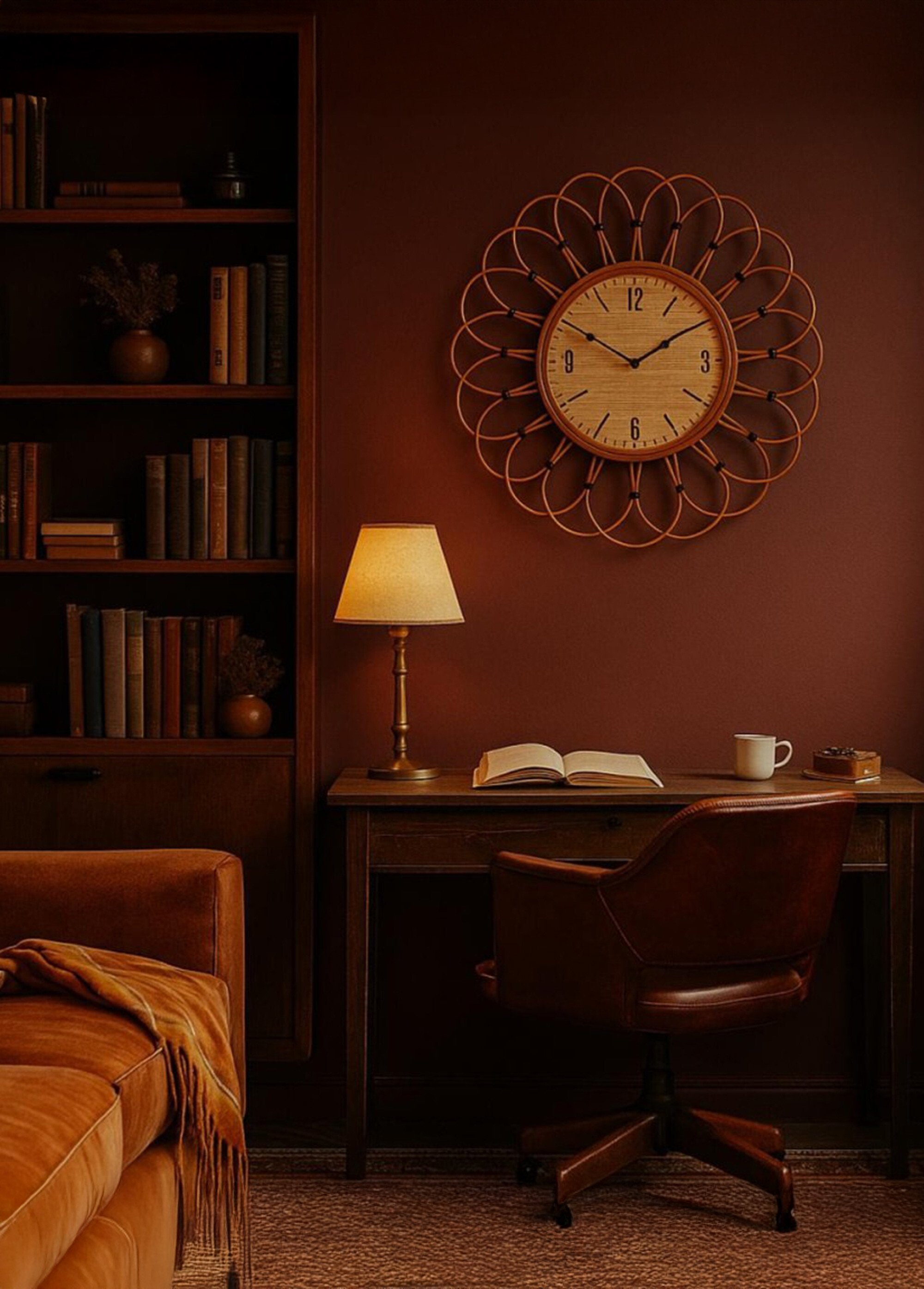 Grande horloge en rotin, forme rosace Beige NOR-29355 SI1