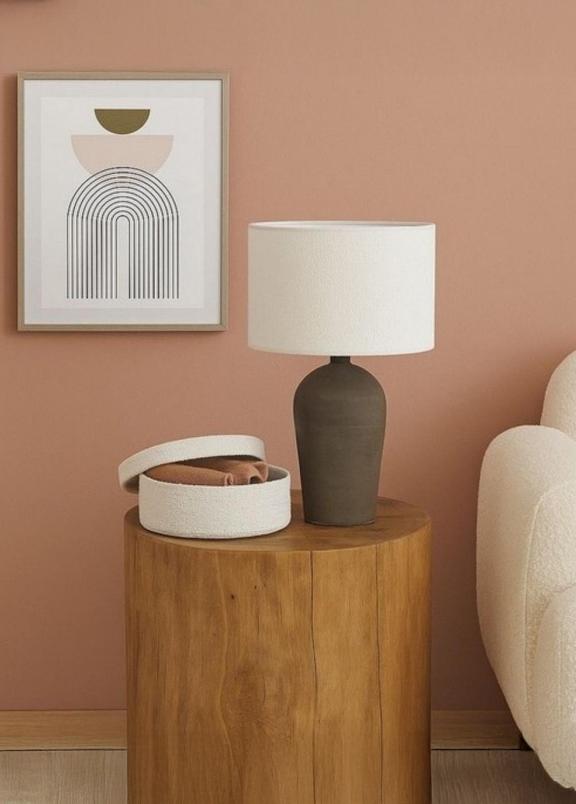 Lampe aspect brut avec abat jour tissu BEIGE NOR-29375 SI1