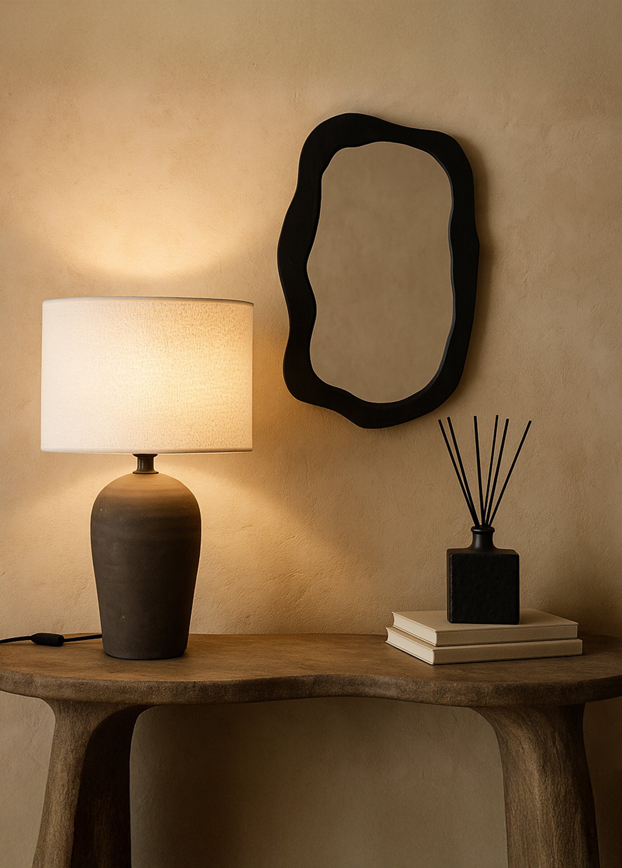 Lampe aspect brut avec abat jour tissu BEIGE NOR-29375 SI2