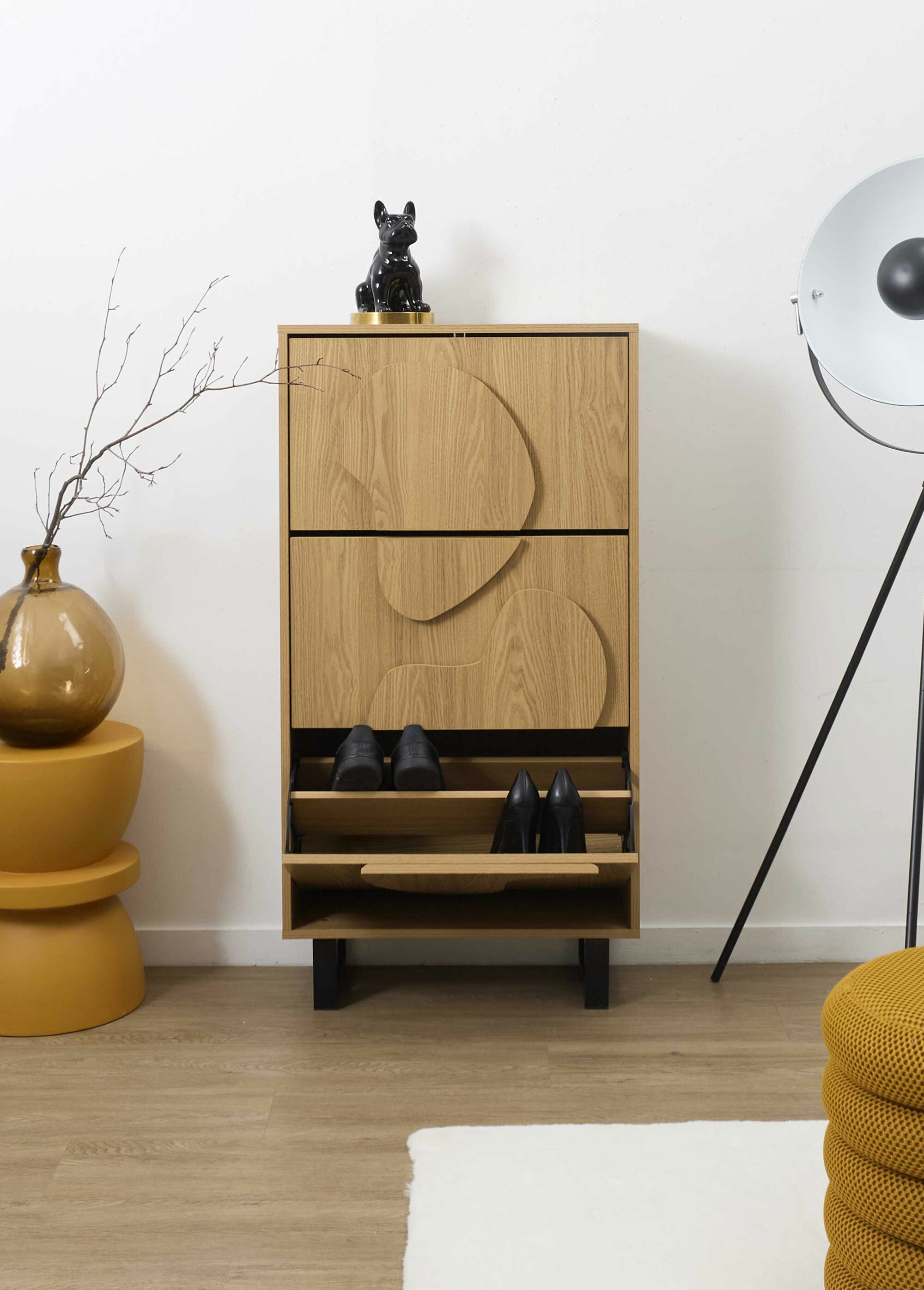 Meuble à chaussures bois décor abstrait MARRON CMP-HD0429 SI2