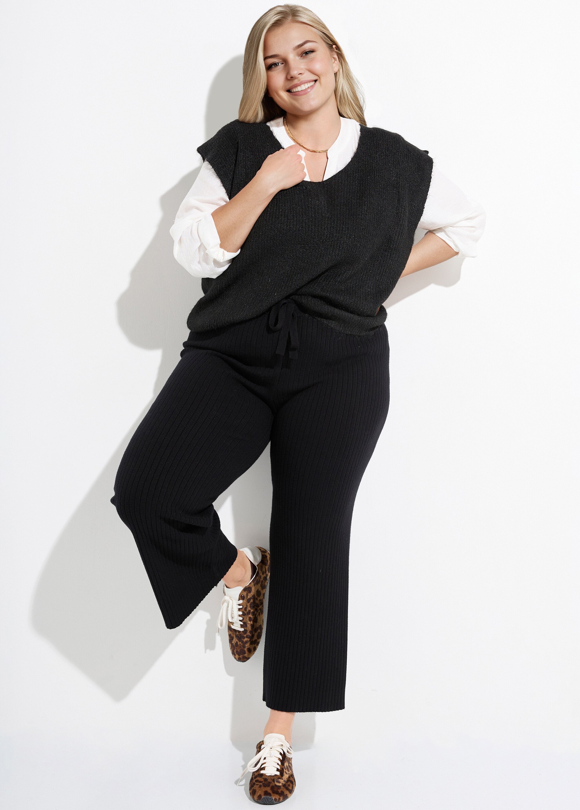 Pantalon confort en maille, coupe large