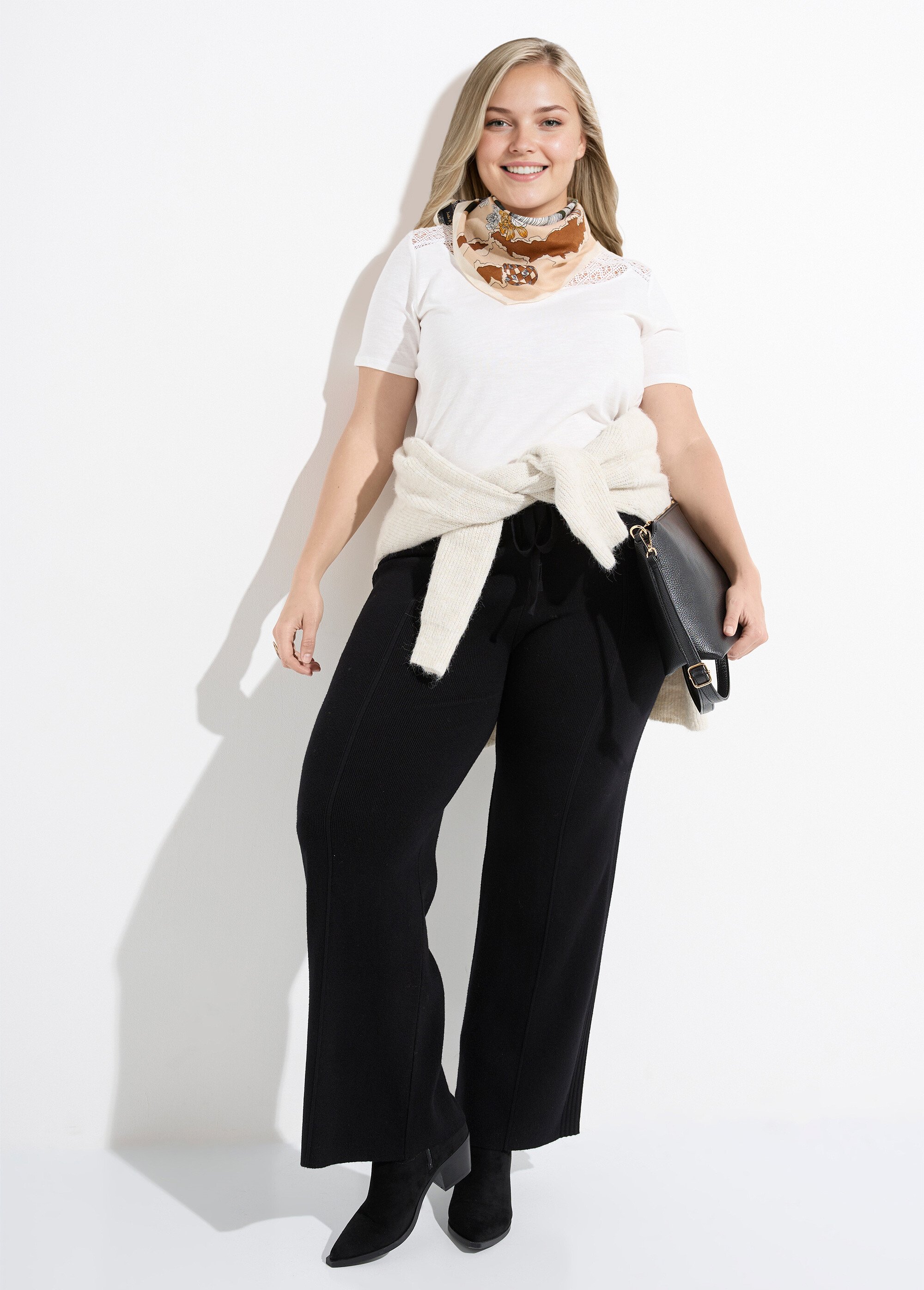 Pantalon large confort, jeu de mailles