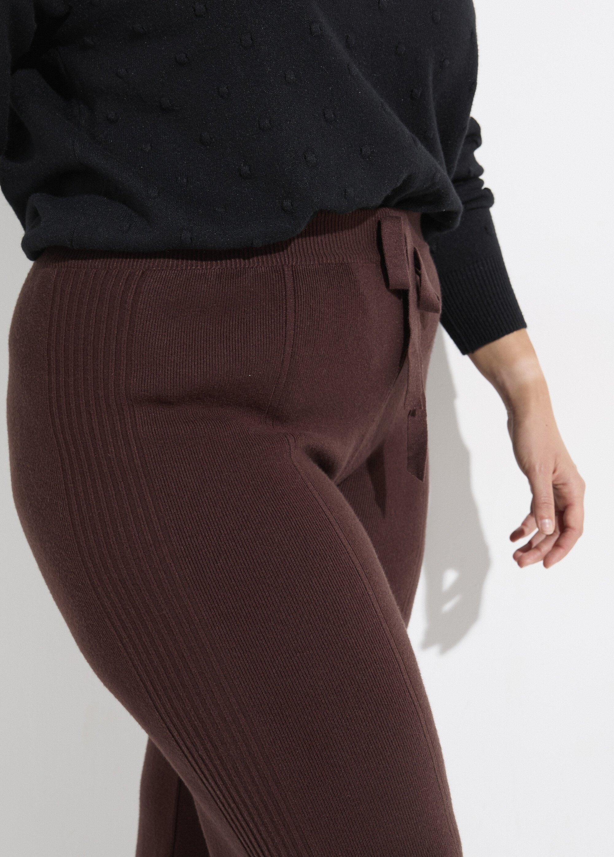 Pantalon large confort, jeu de mailles Femme Grande Taille Marron CHY-D0343C DE1