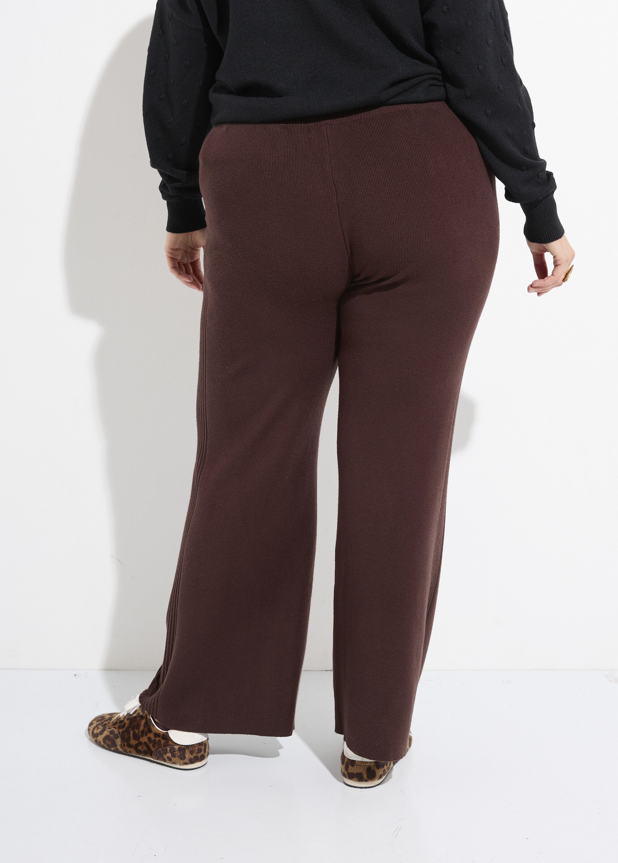 Pantalon large confort, jeu de mailles Femme Grande Taille Marron CHY-D0343C DO1