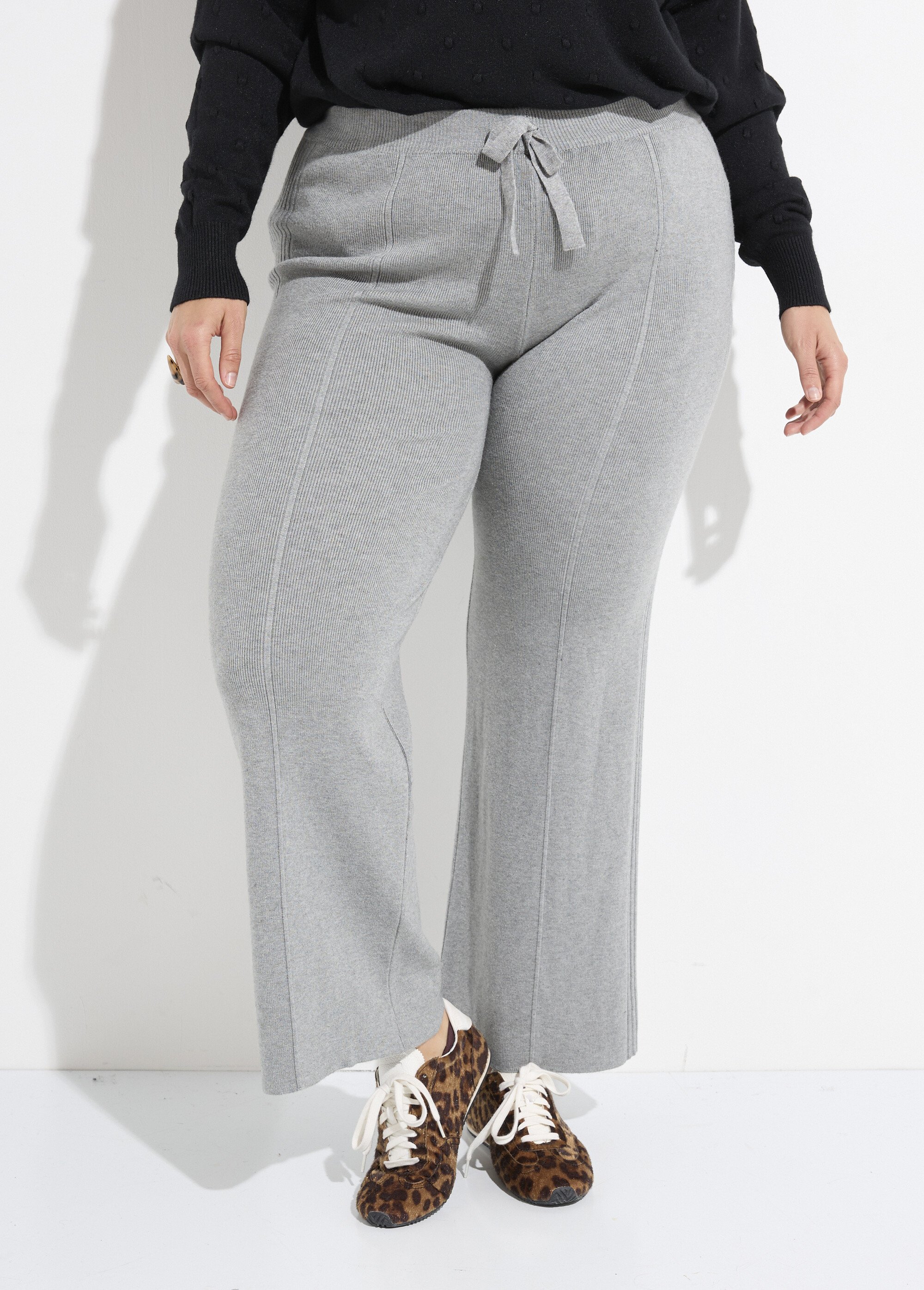 Pantalon large confort, jeu de mailles Femme Grande Taille Gris CHY-D0343C FA1