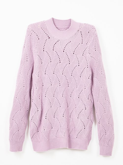 Pull chaud col montant maille ajourée épaisse Femme Violet PIRETTE AP1