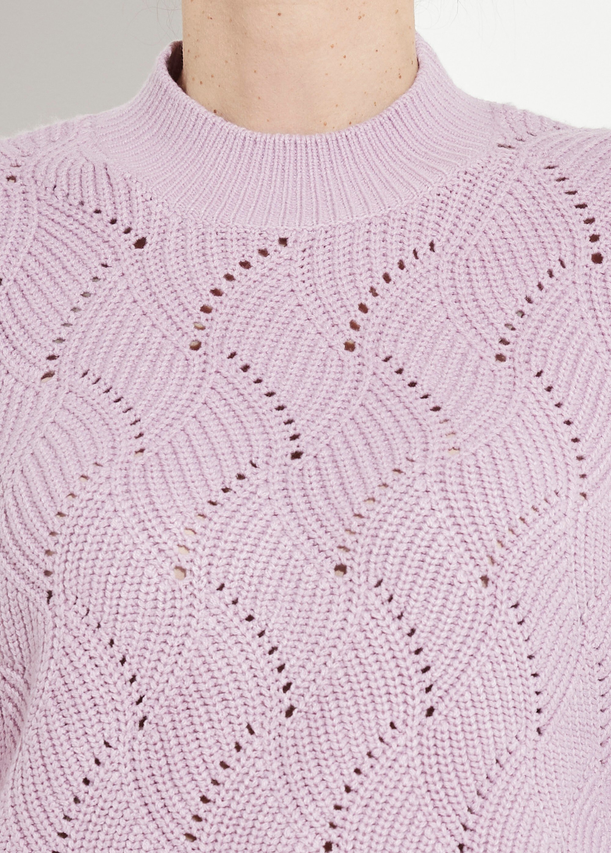 Pull chaud col montant maille ajourée épaisse Femme Violet PIRETTE DE1