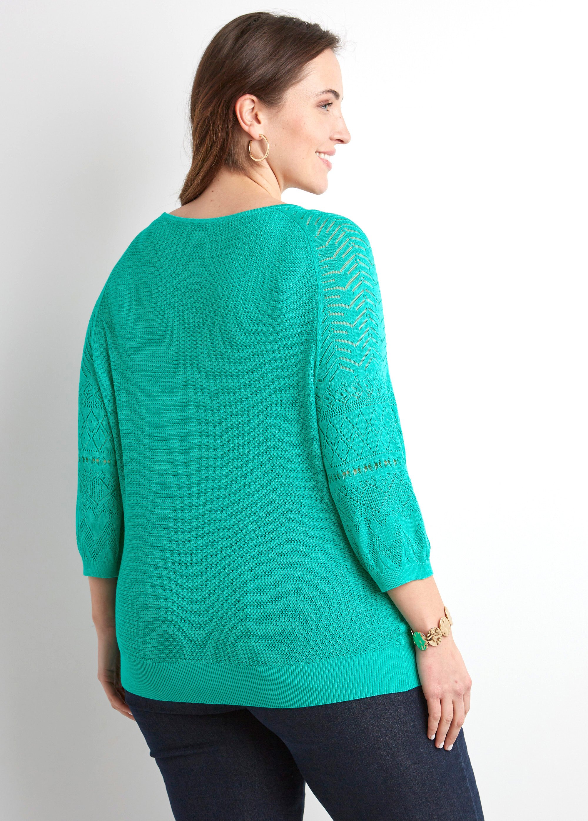 Pull léger manches 3/4 raglan col rond