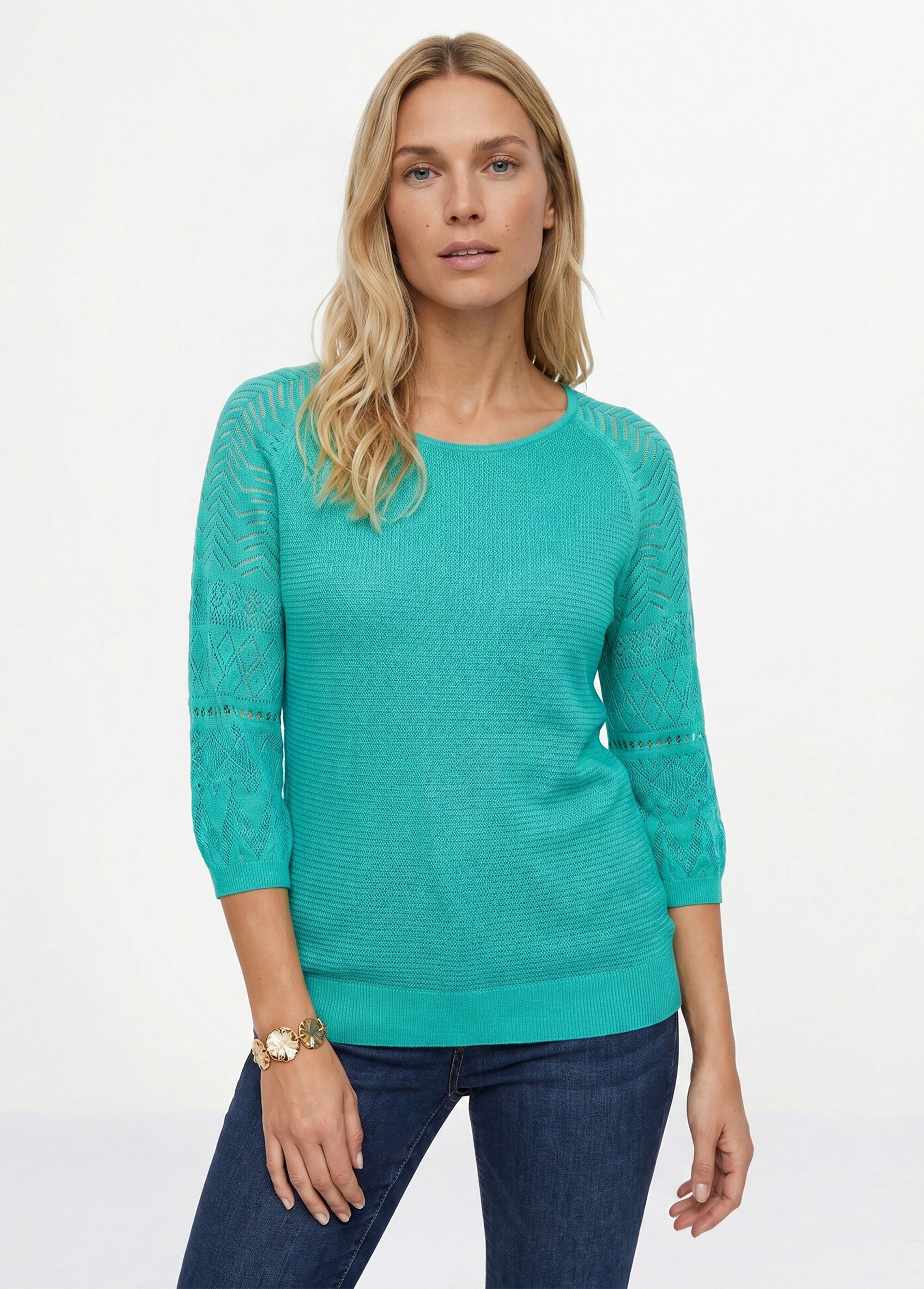Pull léger manches 3/4 raglan col rond Femme Vert MARENA FA1
