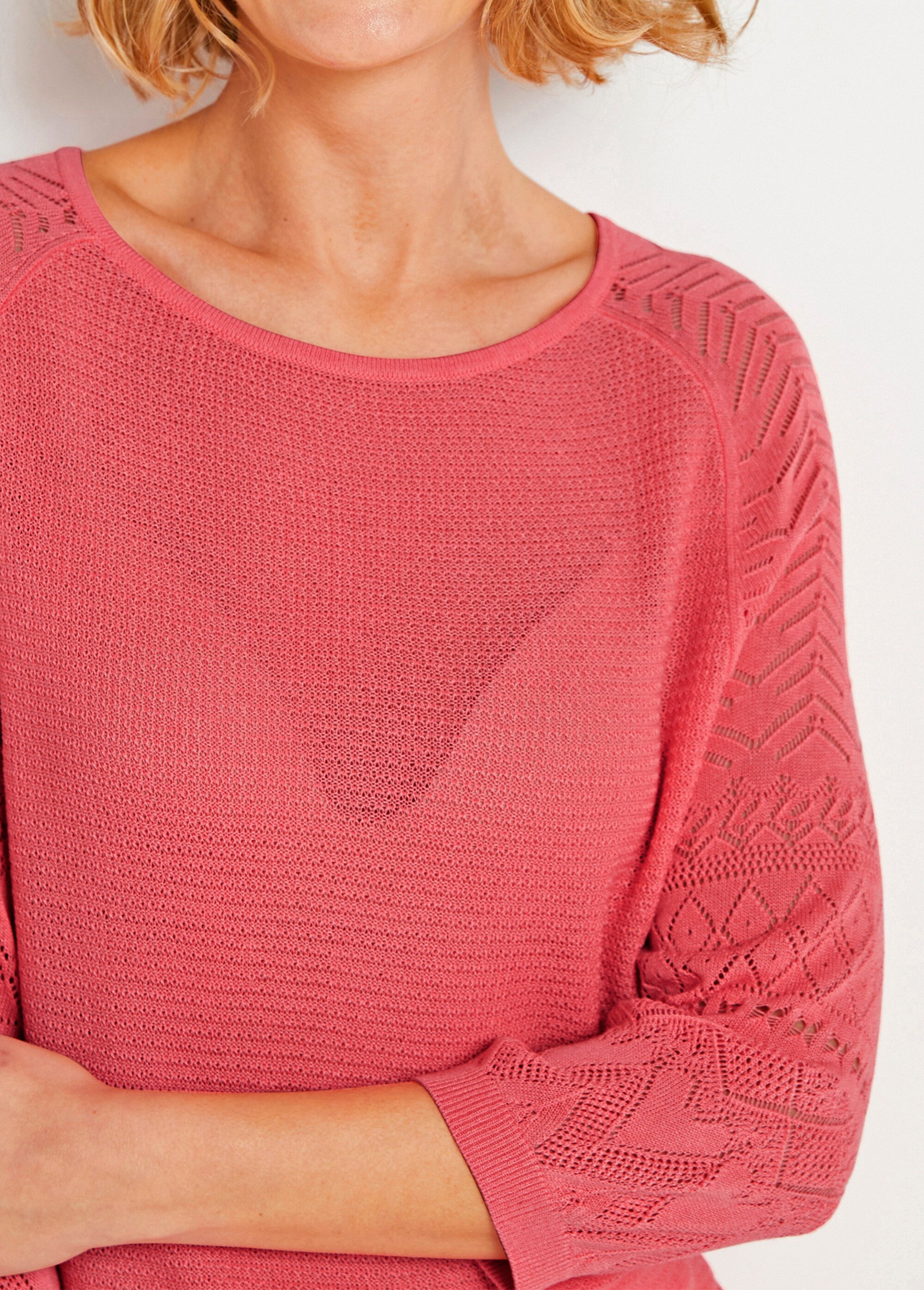 Pull léger manches 3/4 raglan col rond Femme Rose MARENA DE1