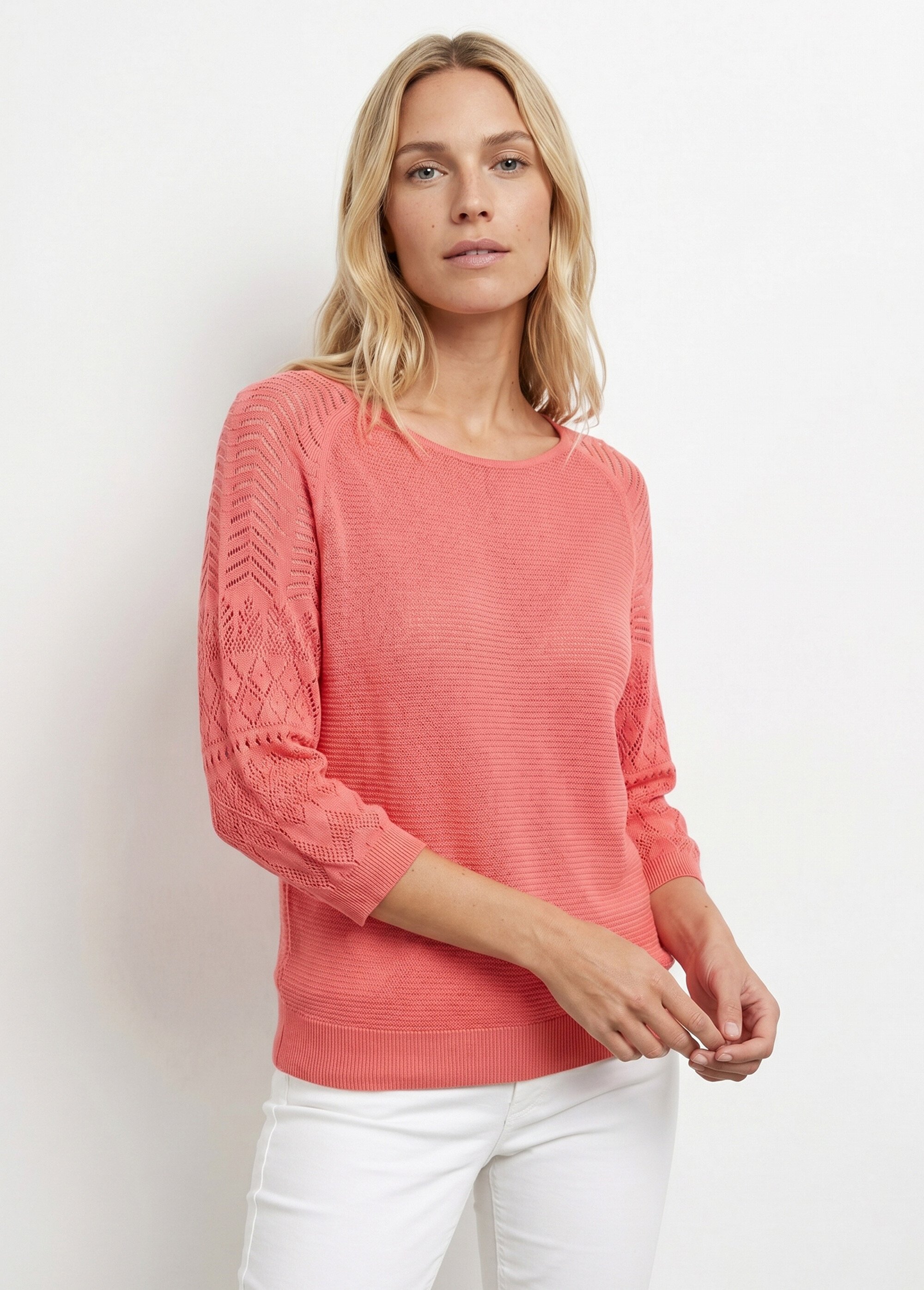 Pull léger manches 3/4 raglan col rond Femme Rose MARENA FA1