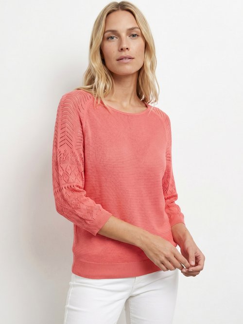 Pull léger manches 3/4 raglan col rond Femme Rose MARENA FA1