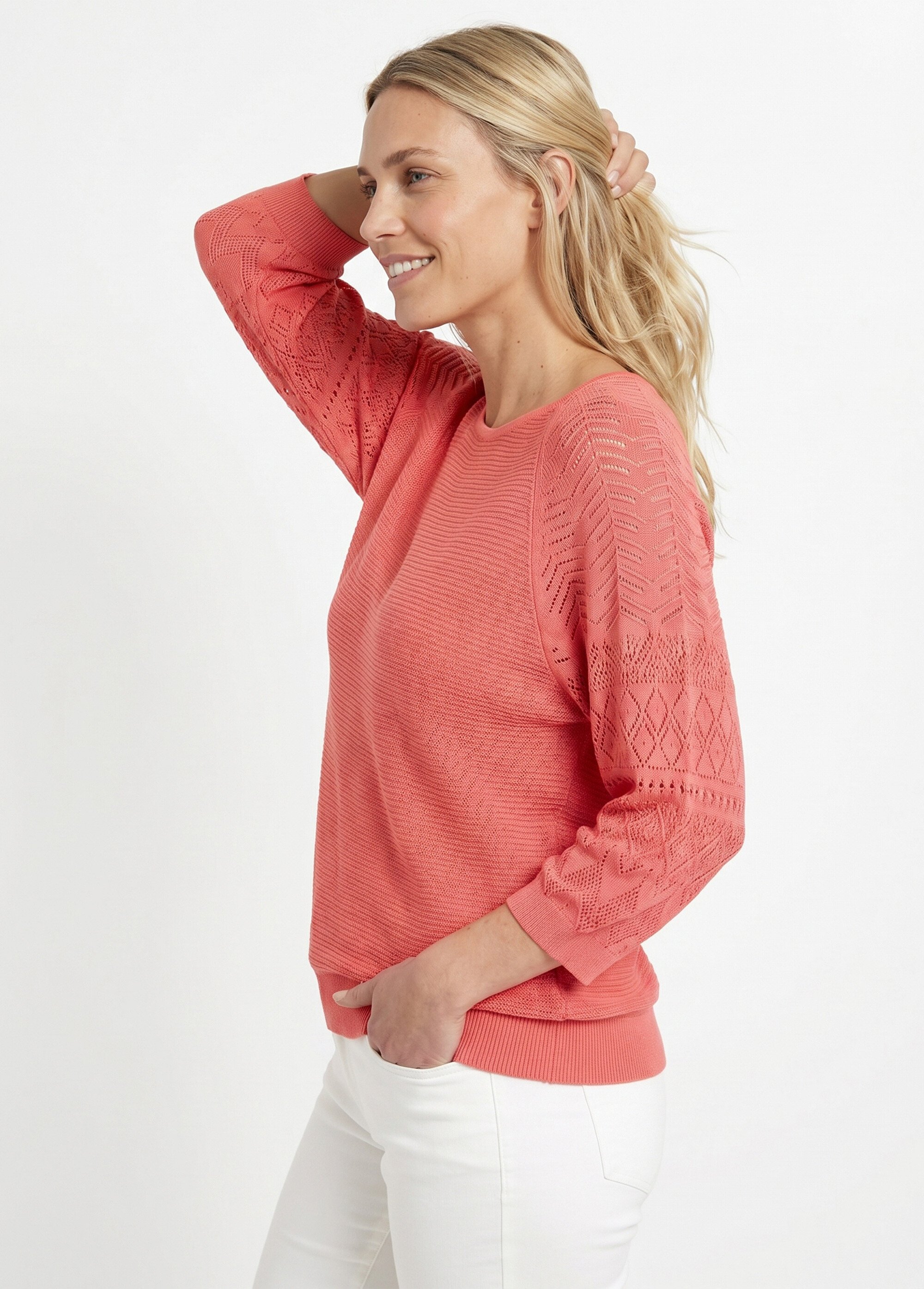 Pull léger manches 3/4 raglan col rond Femme Rose MARENA MV1