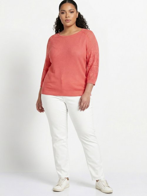 Pull léger manches 3/4 raglan col rond Femme Grande Taille Rose MARENA SI1