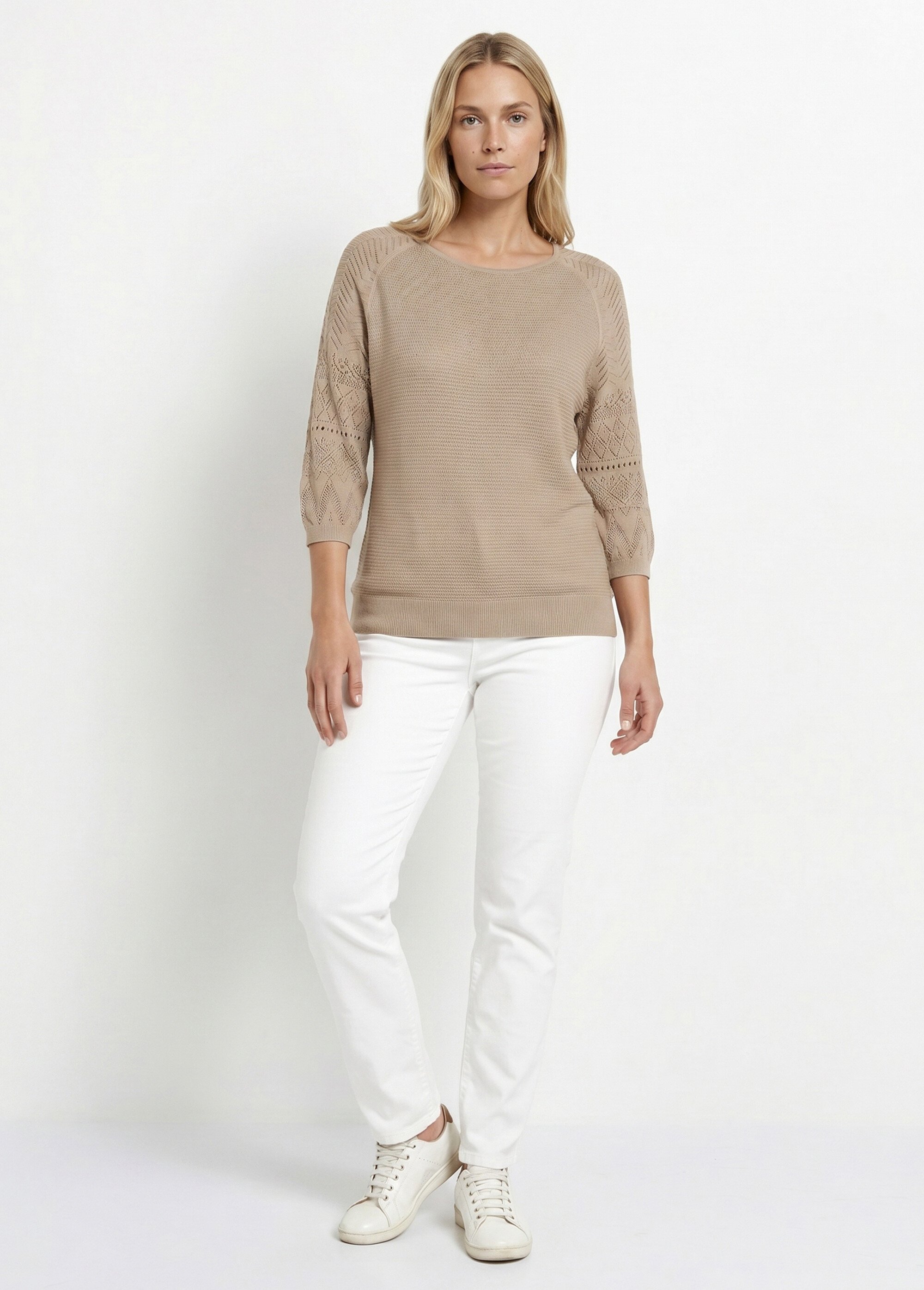Pull léger manches 3/4 raglan col rond Femme Beige MARENA SI1