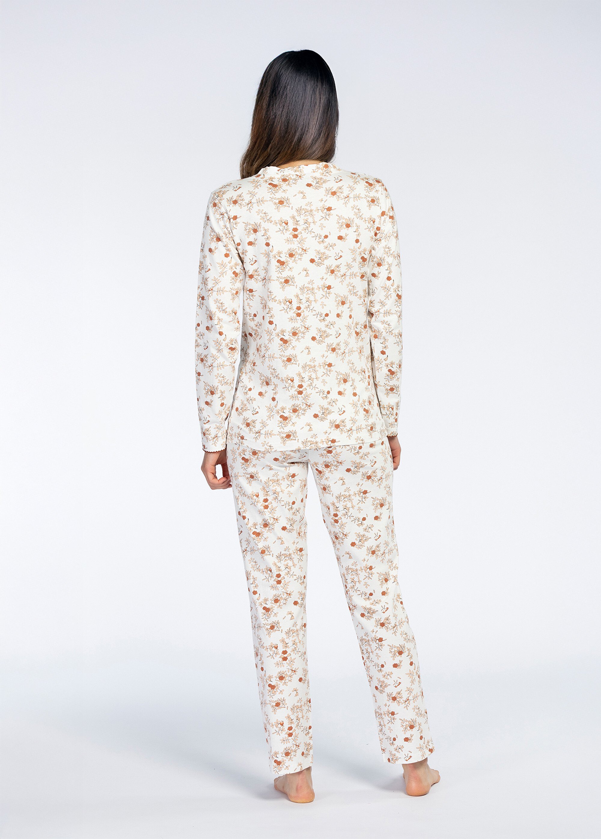 Pyjama long boutonné motif fleuri Femme Rose CTMBE.BOU.PYGT DO1