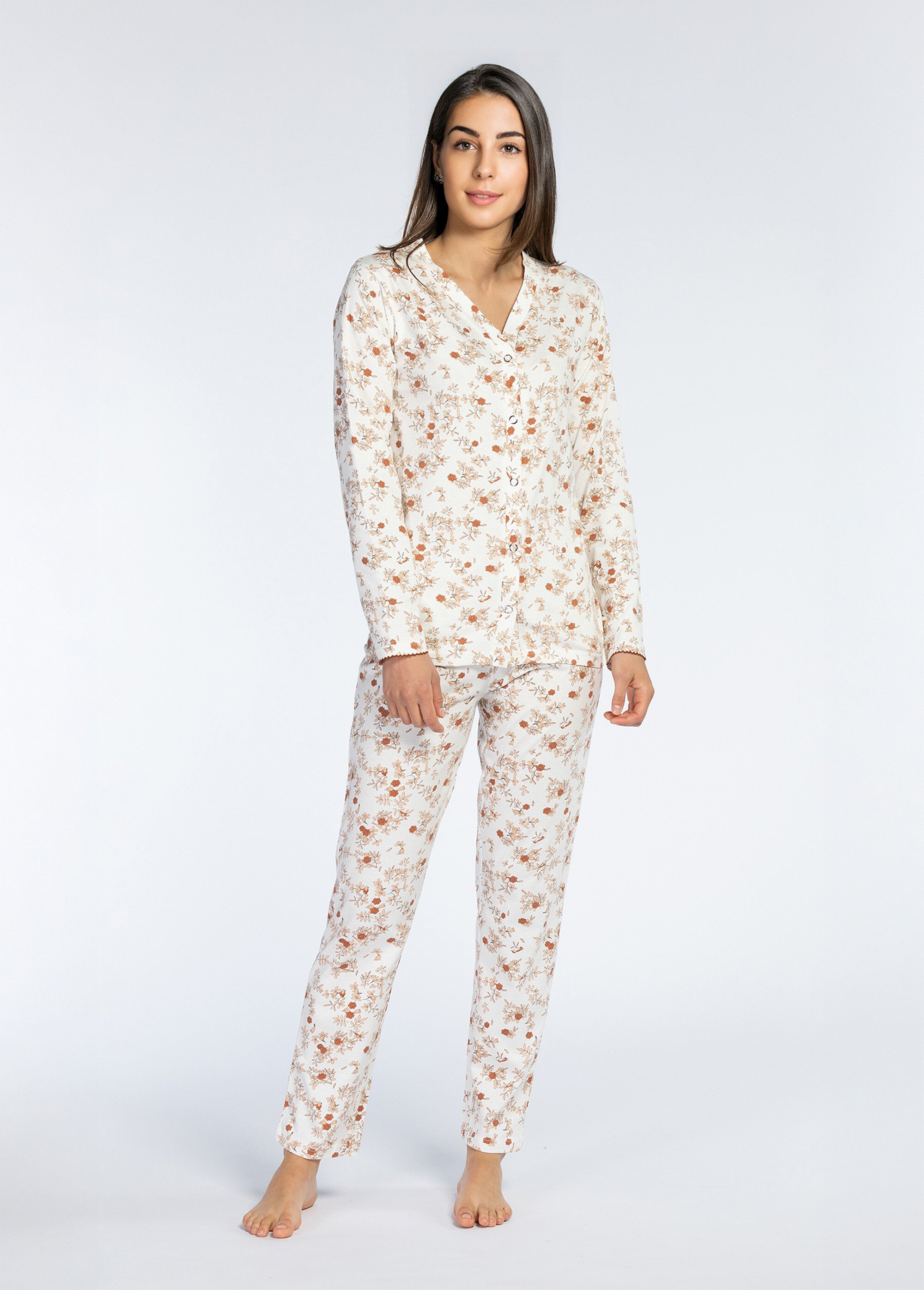 Pyjama long boutonné motif fleuri Femme Rose CTMBE.BOU.PYGT FA1