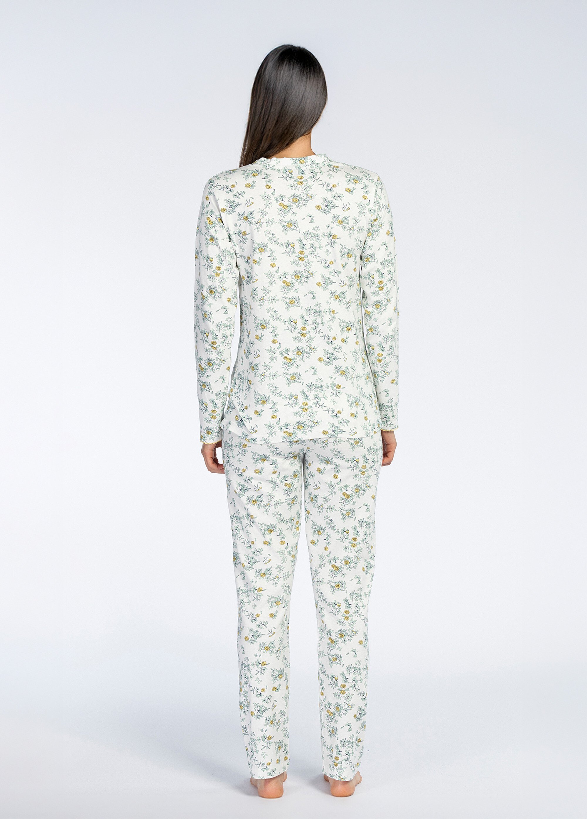 Pyjama long boutonné motif fleuri Femme Vert CTMBE.BOU.PYGT DO1