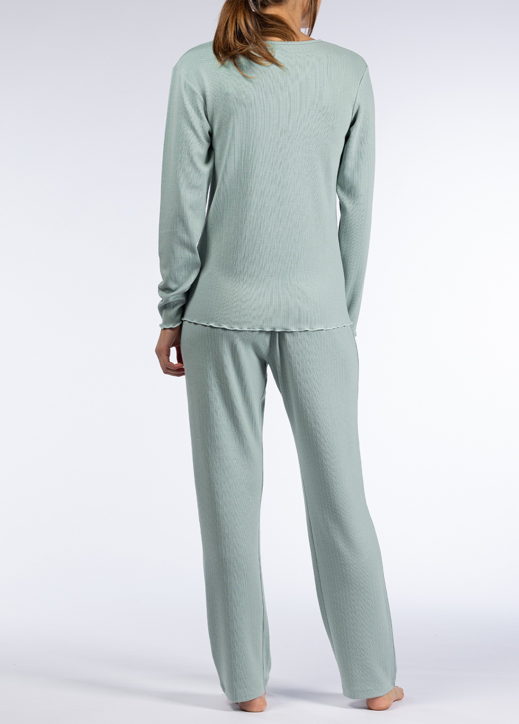Pyjama long uni col V pointelle