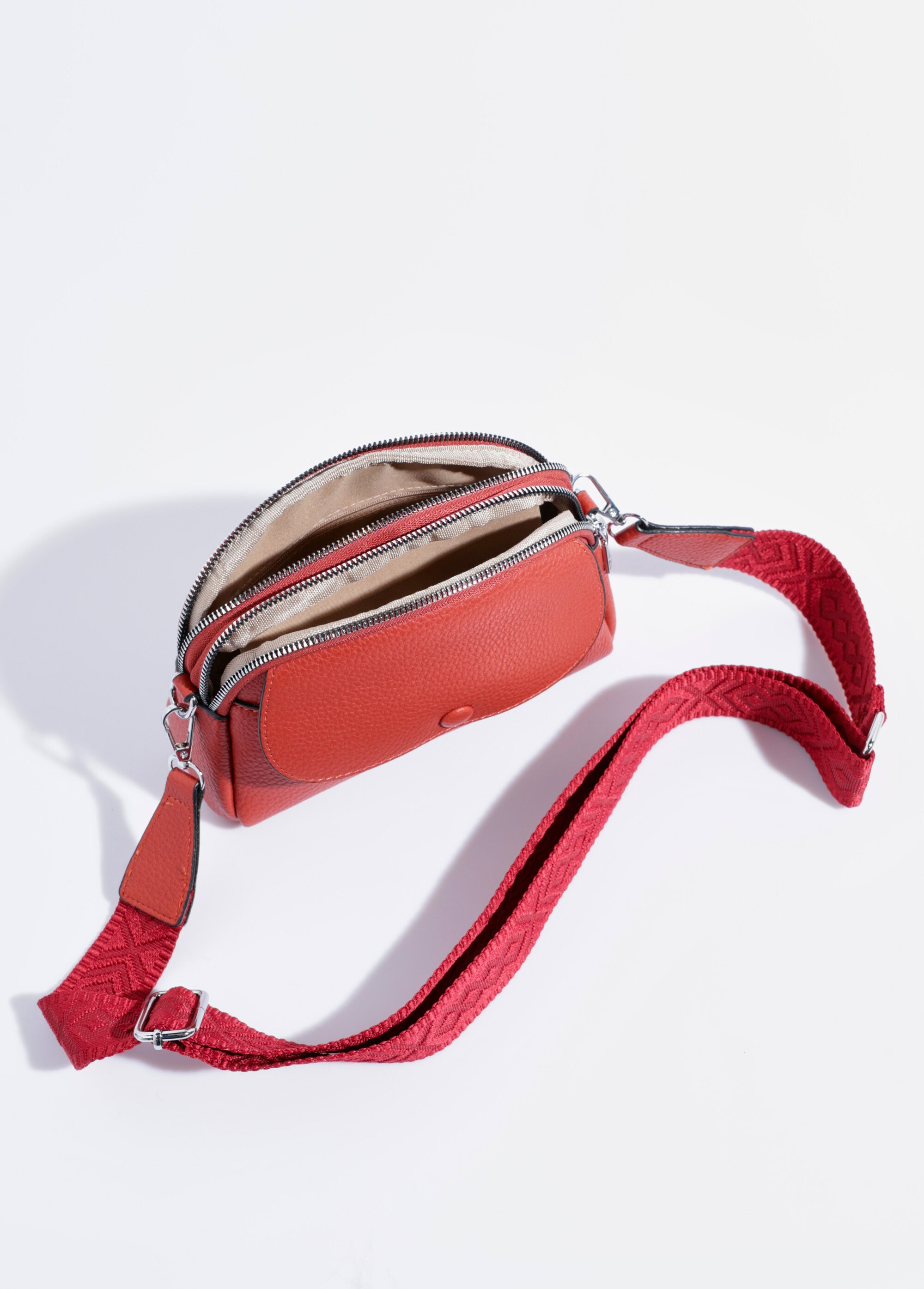 Sac simili cuir grainé et bandoulière Femme Rouge BAG-M220GR DE1