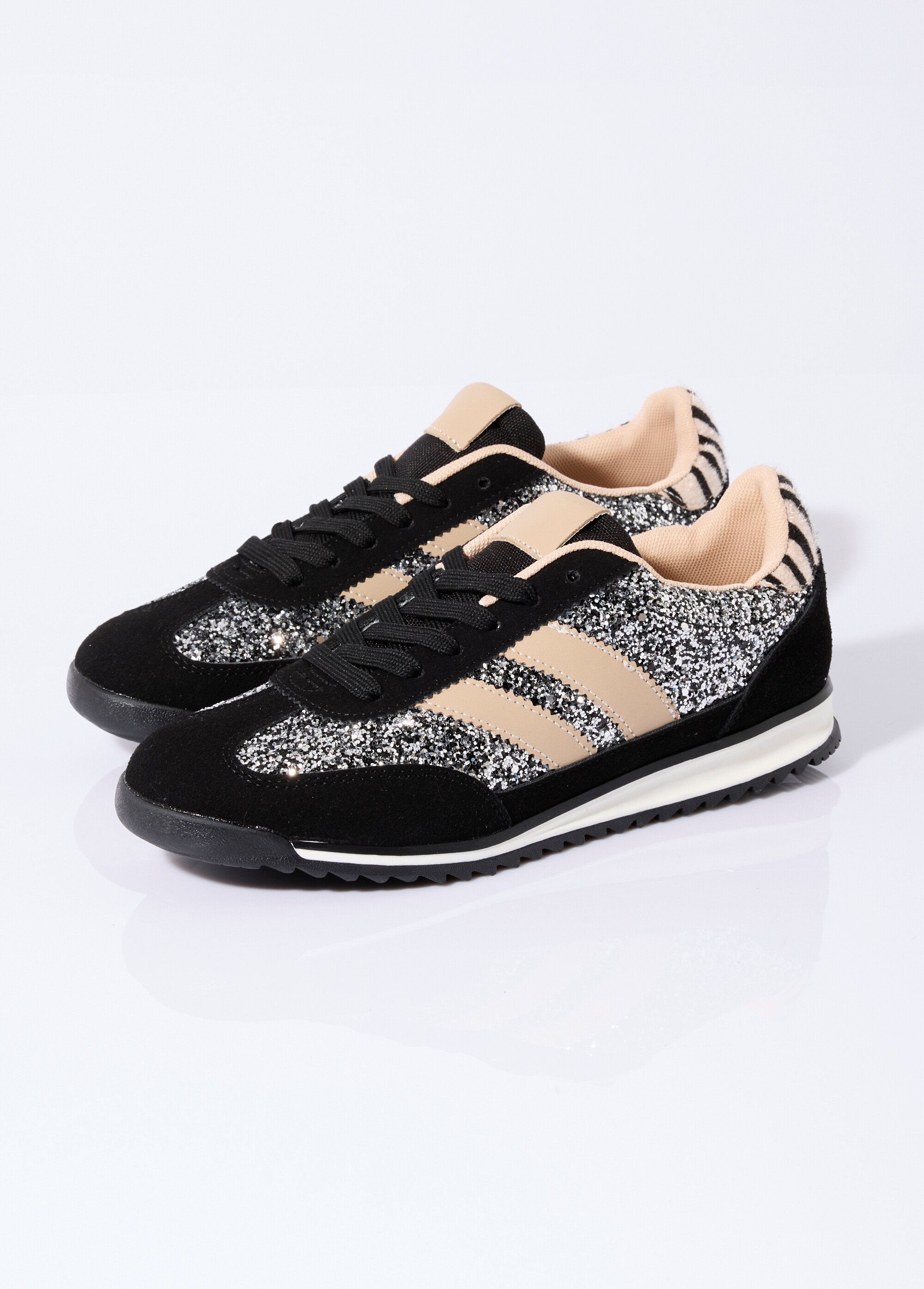 Sneakers inspiration rétro, à paillettes Femme Noir ERY-9177 DE1