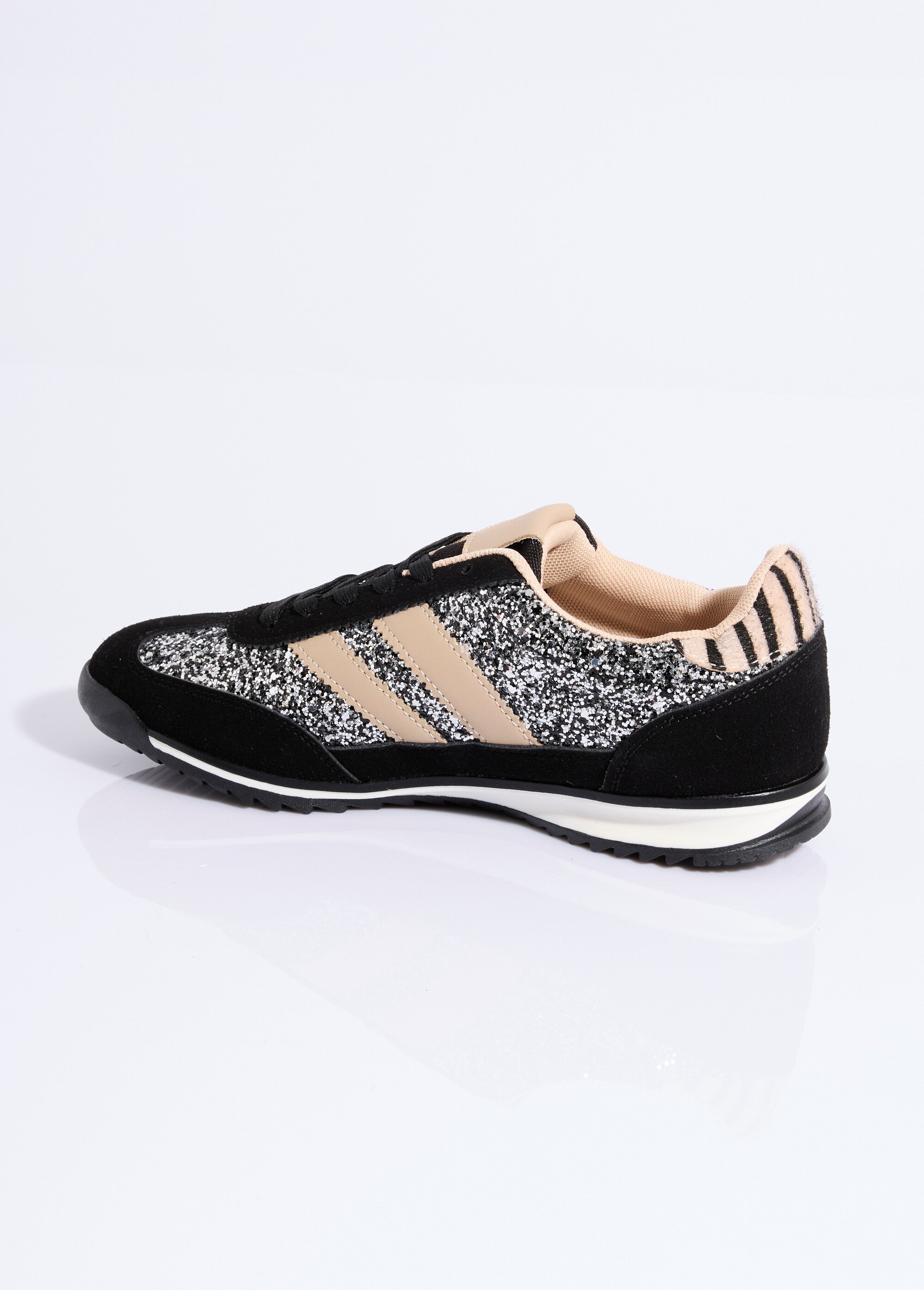 Sneakers inspiration rétro, à paillettes Femme Noir ERY-9177 DO1