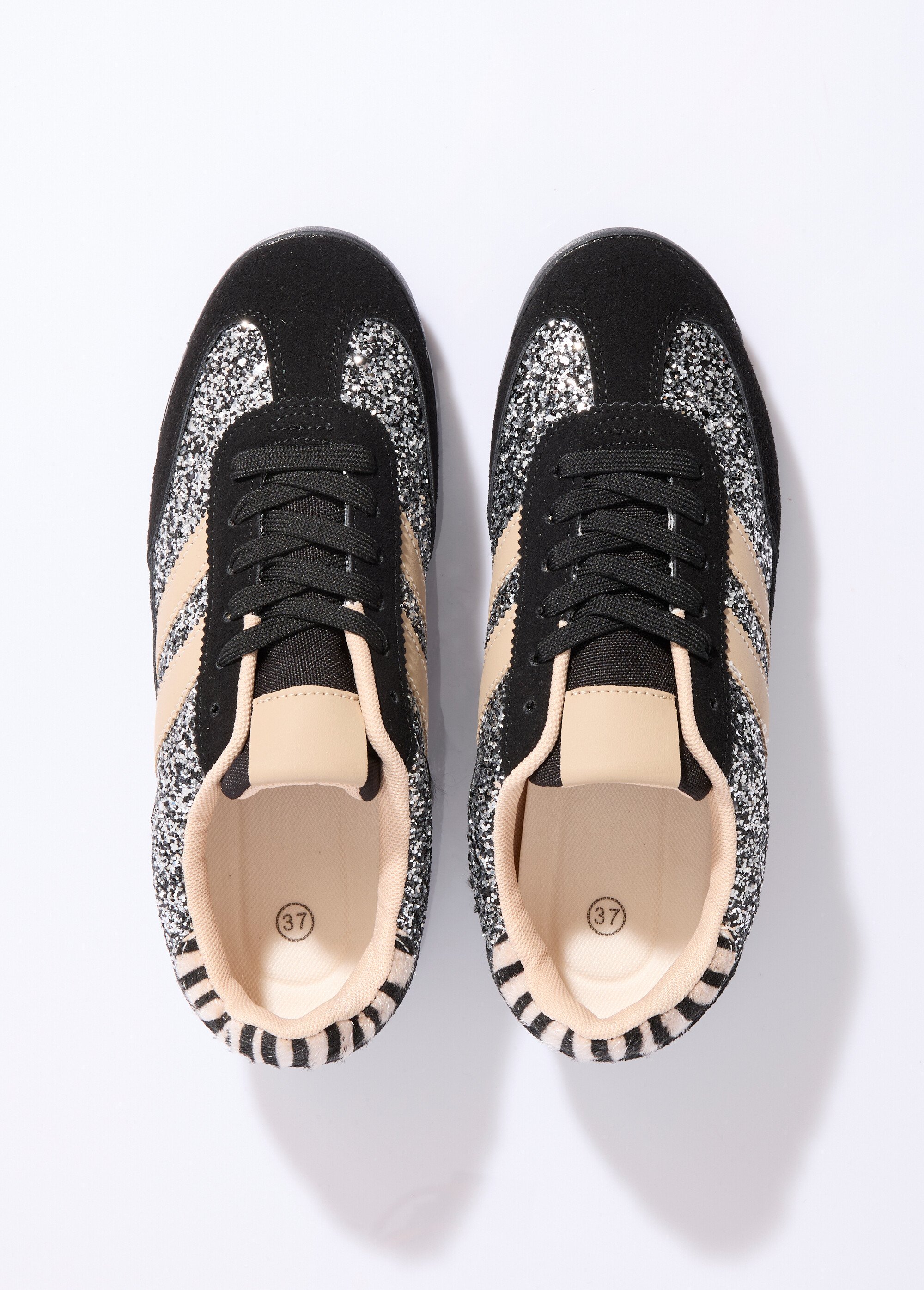 Sneakers inspiration rétro, à paillettes Femme Noir ERY-9177 OV1