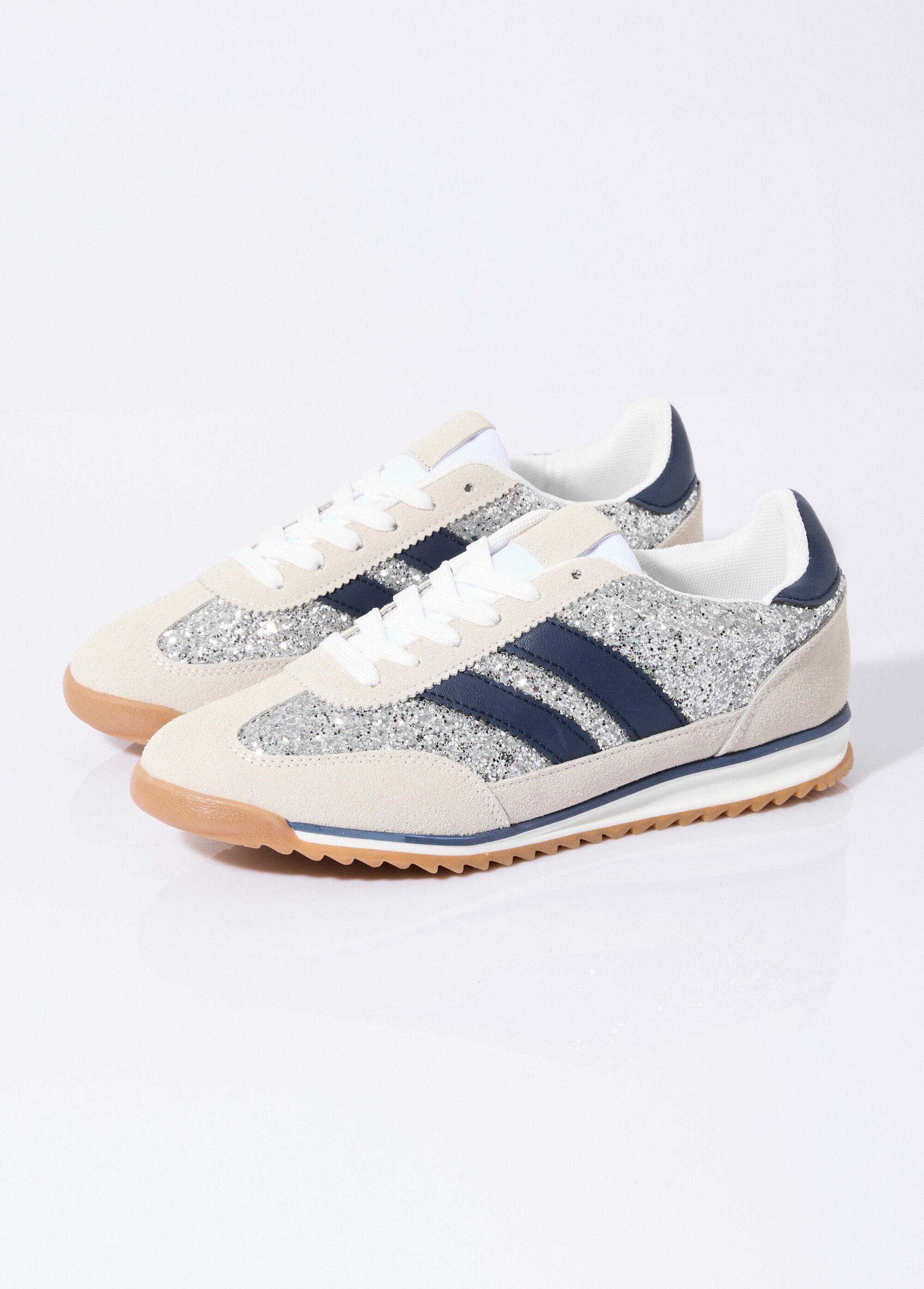 Sneakers inspiration rétro, à paillettes Femme Argenté ERY-9177 DE1