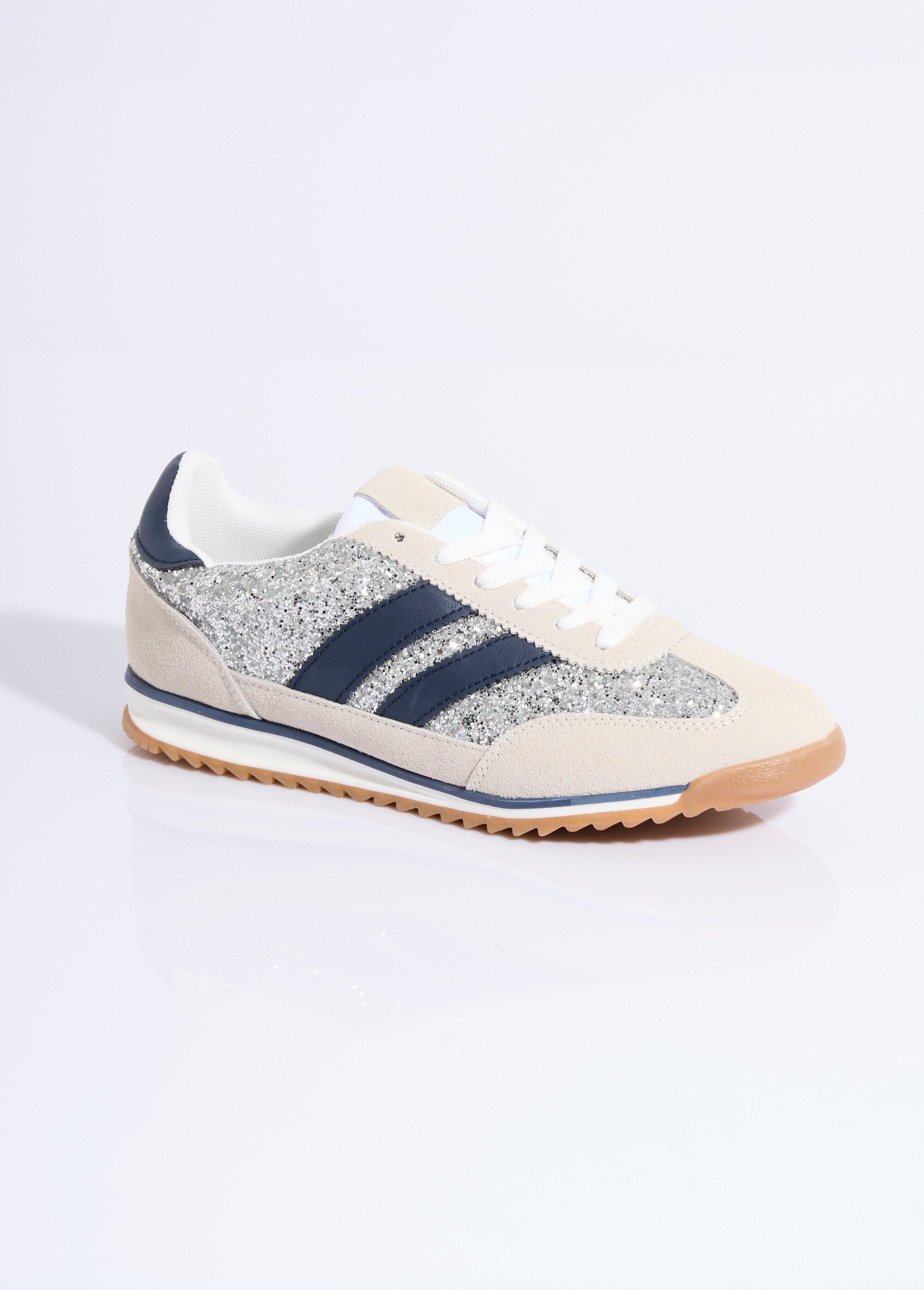 Sneakers inspiration rétro, à paillettes Femme Argenté ERY-9177 FA1