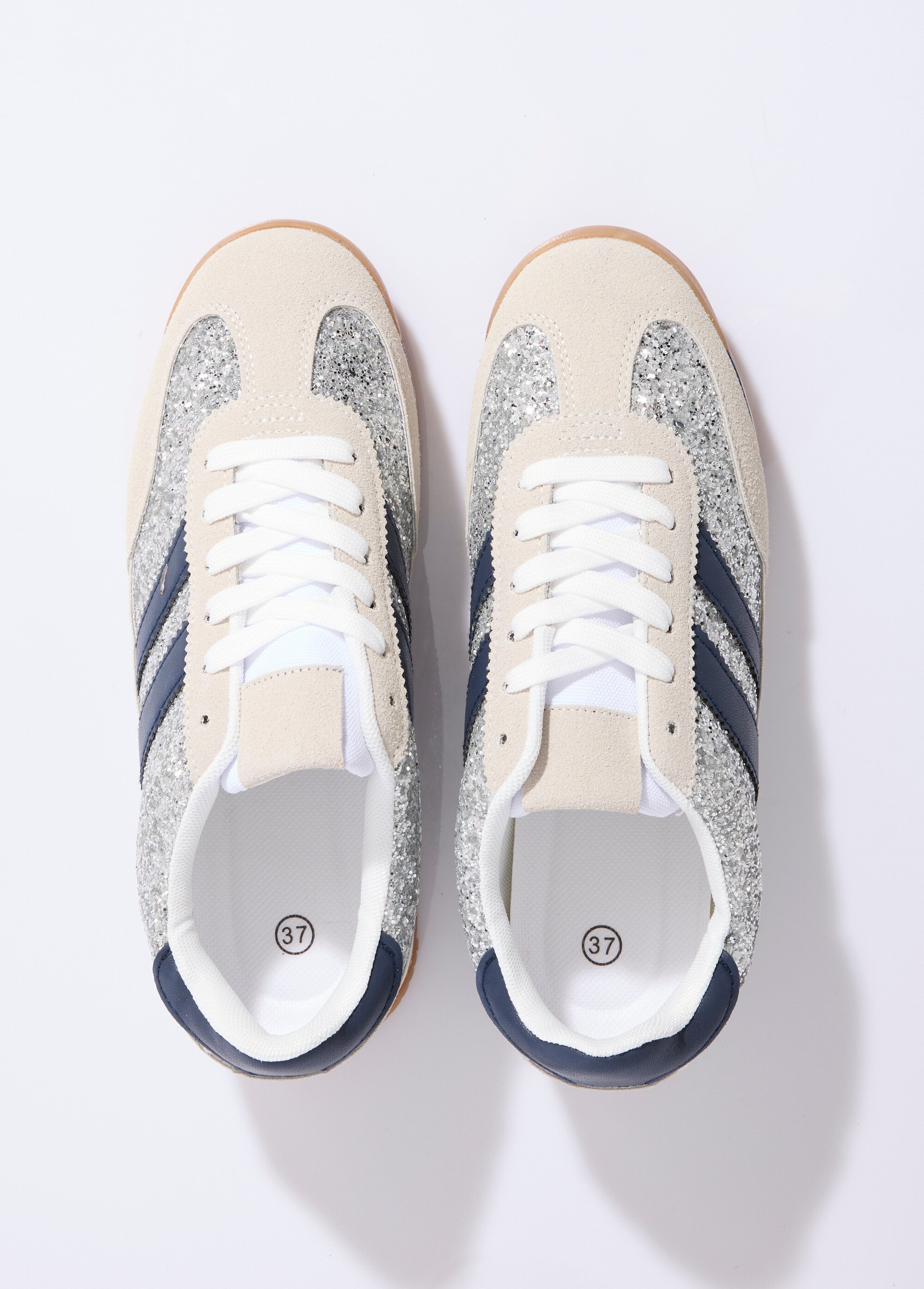 Sneakers inspiration rétro, à paillettes Femme Argenté ERY-9177 OV1