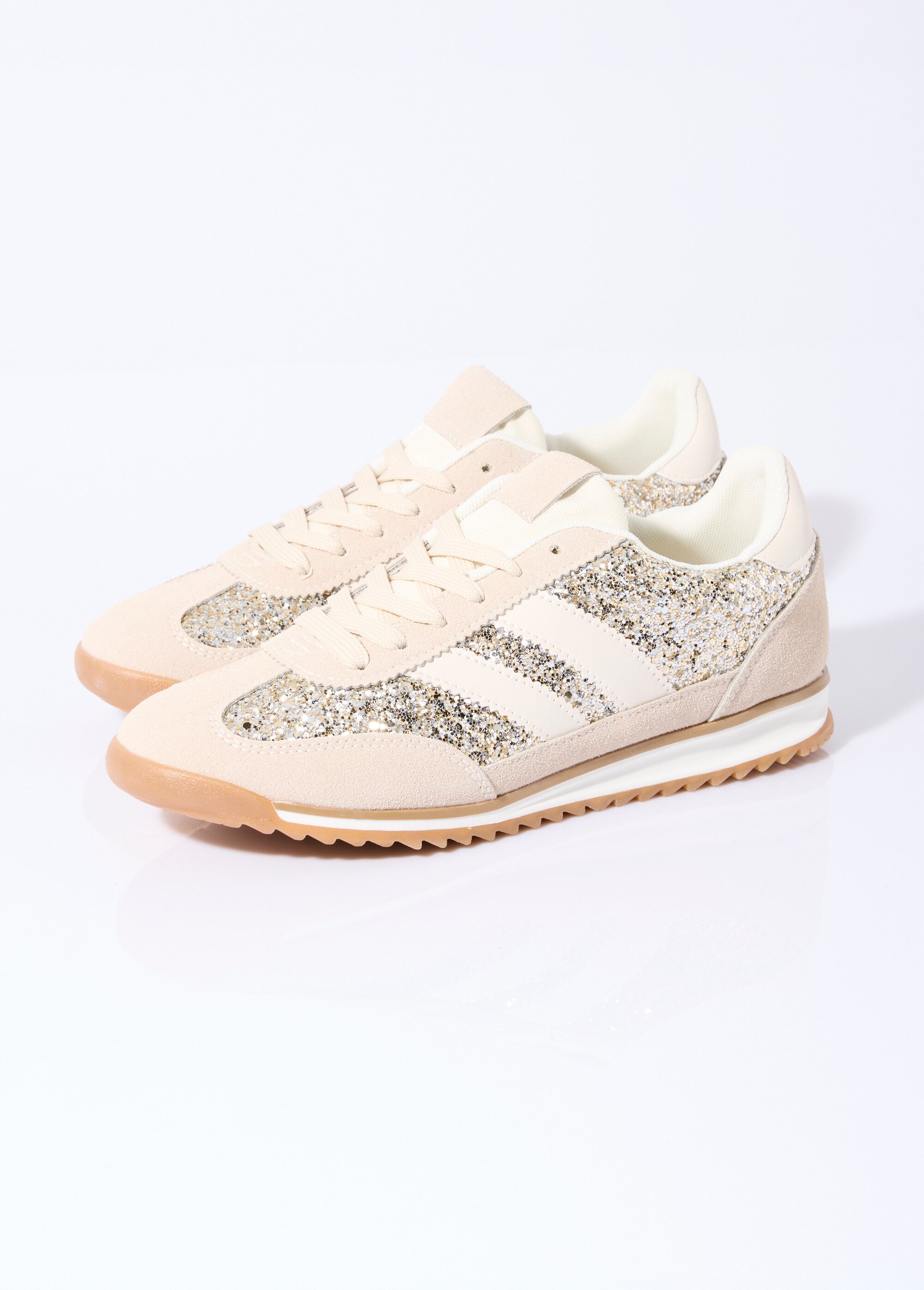 Sneakers inspiration rétro, à paillettes Femme Beige ERY-9177 DE1