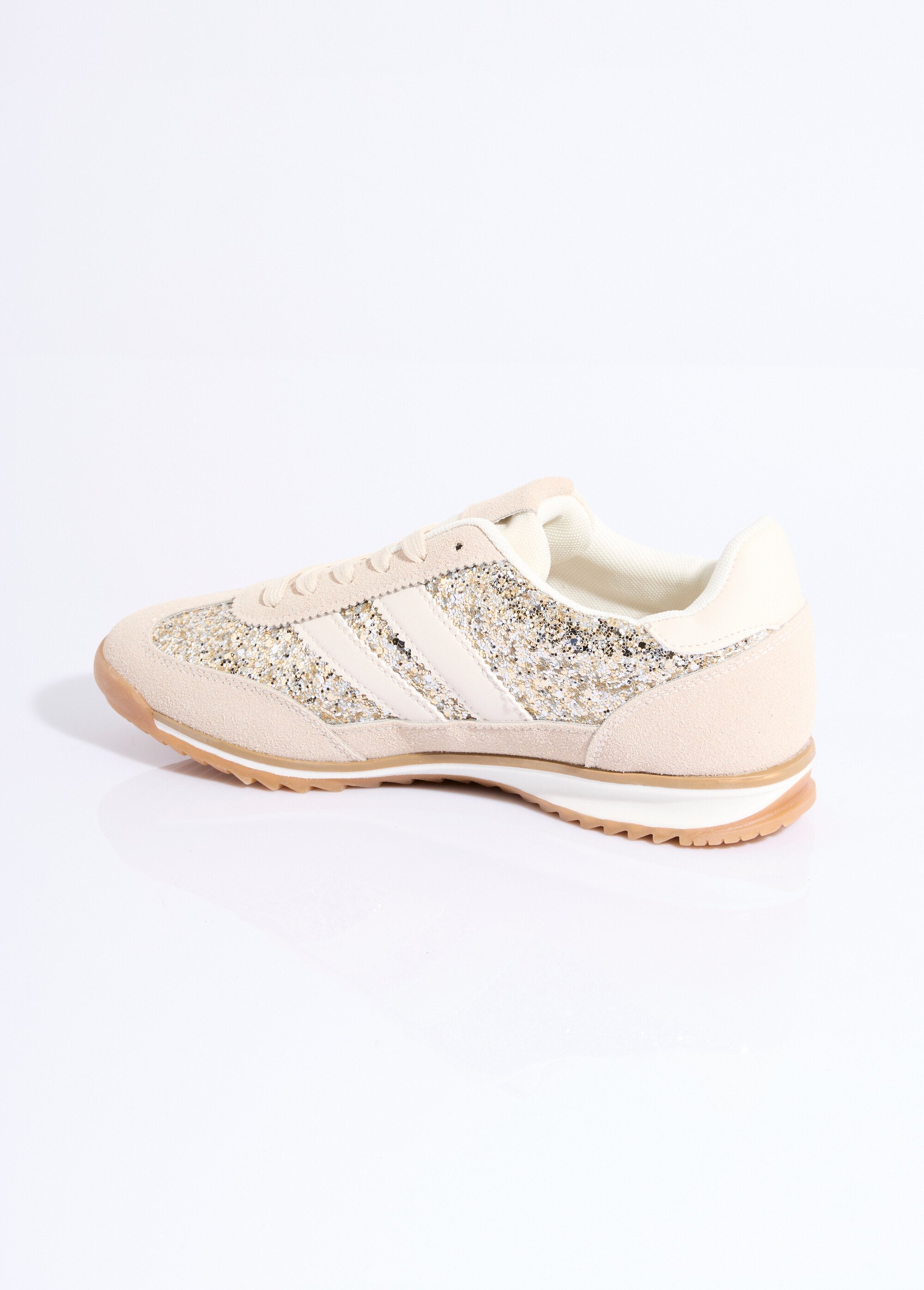 Sneakers inspiration rétro, à paillettes Femme Beige ERY-9177 DO1