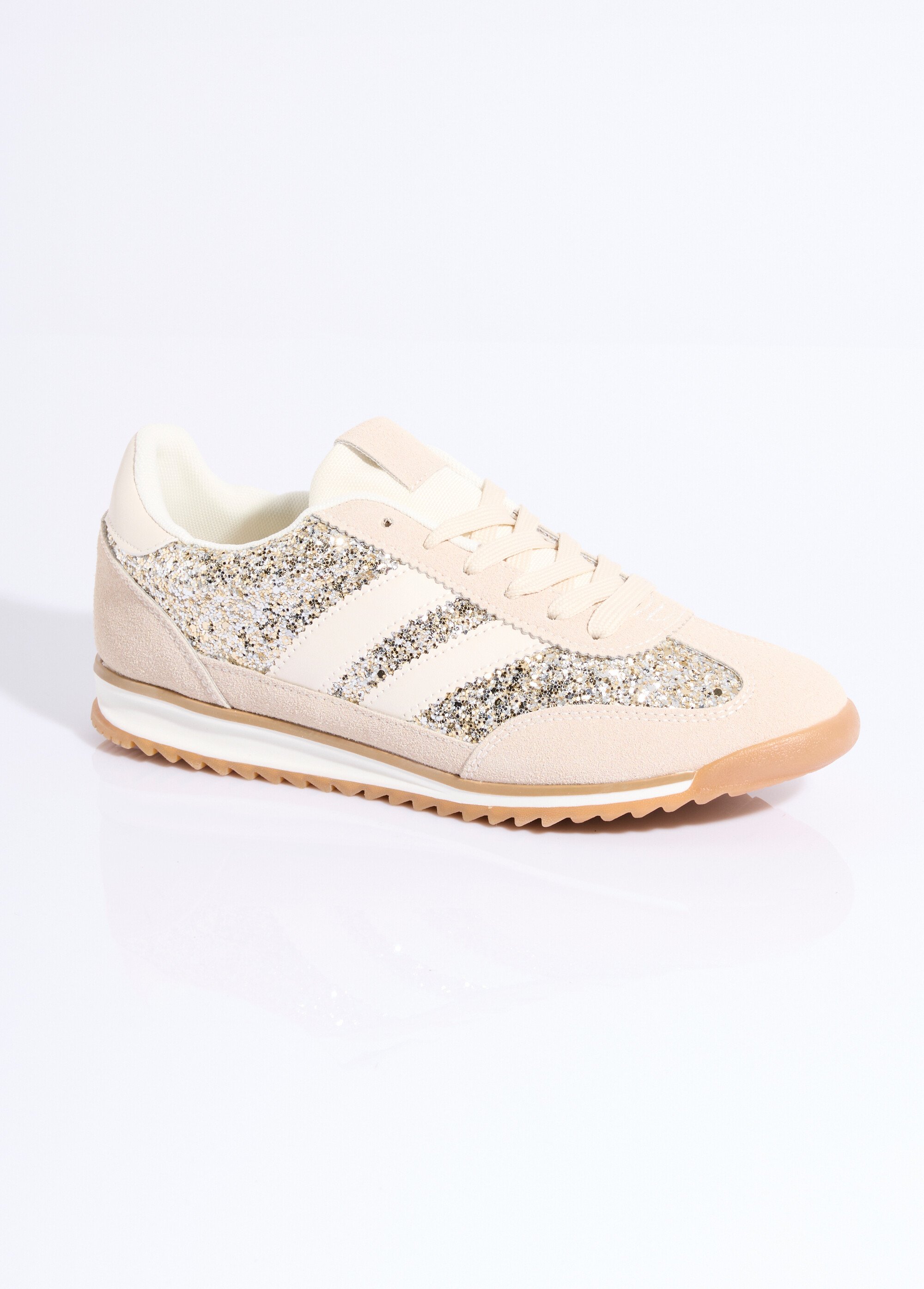 Sneakers inspiration rétro, à paillettes Femme Beige ERY-9177 FA1
