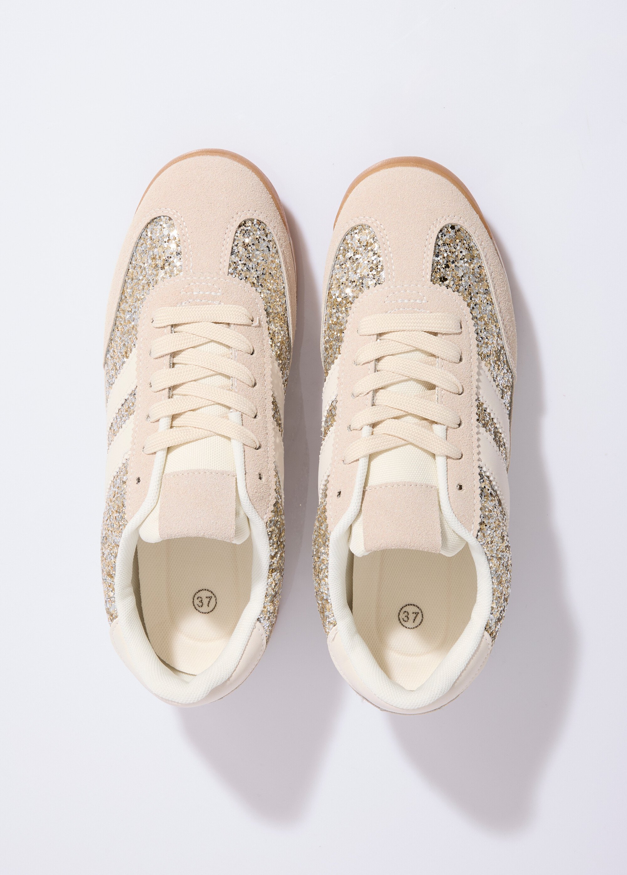 Sneakers inspiration rétro, à paillettes Femme Beige ERY-9177 OV1