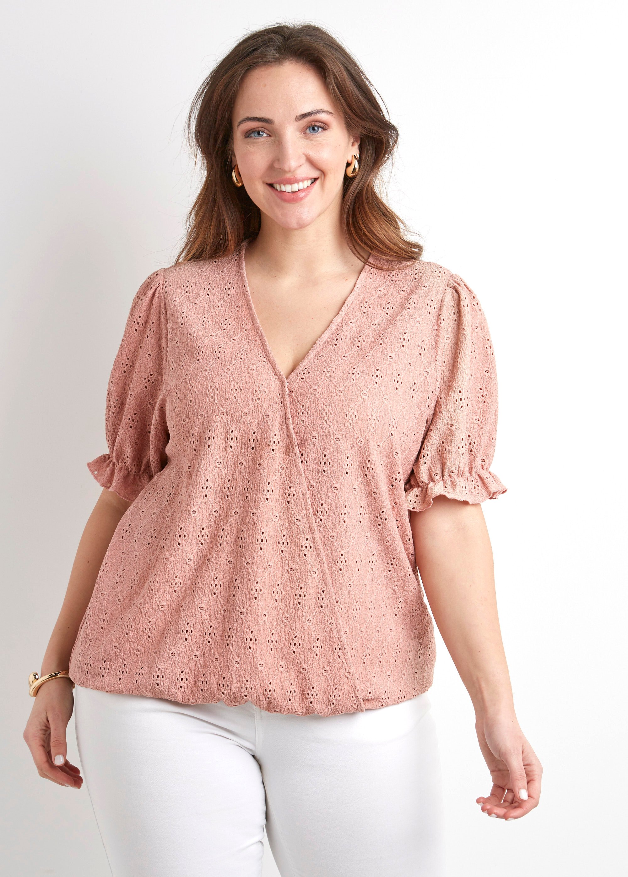 T-shirt cache-coeur blousant broderie