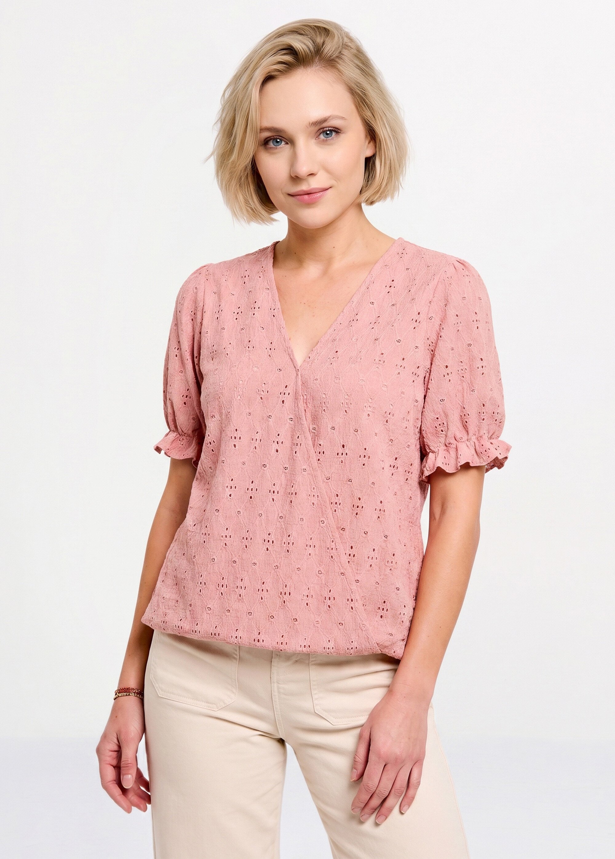 T-shirt cache-coeur blousant broderie Femme Rose CAMARILLA FA1