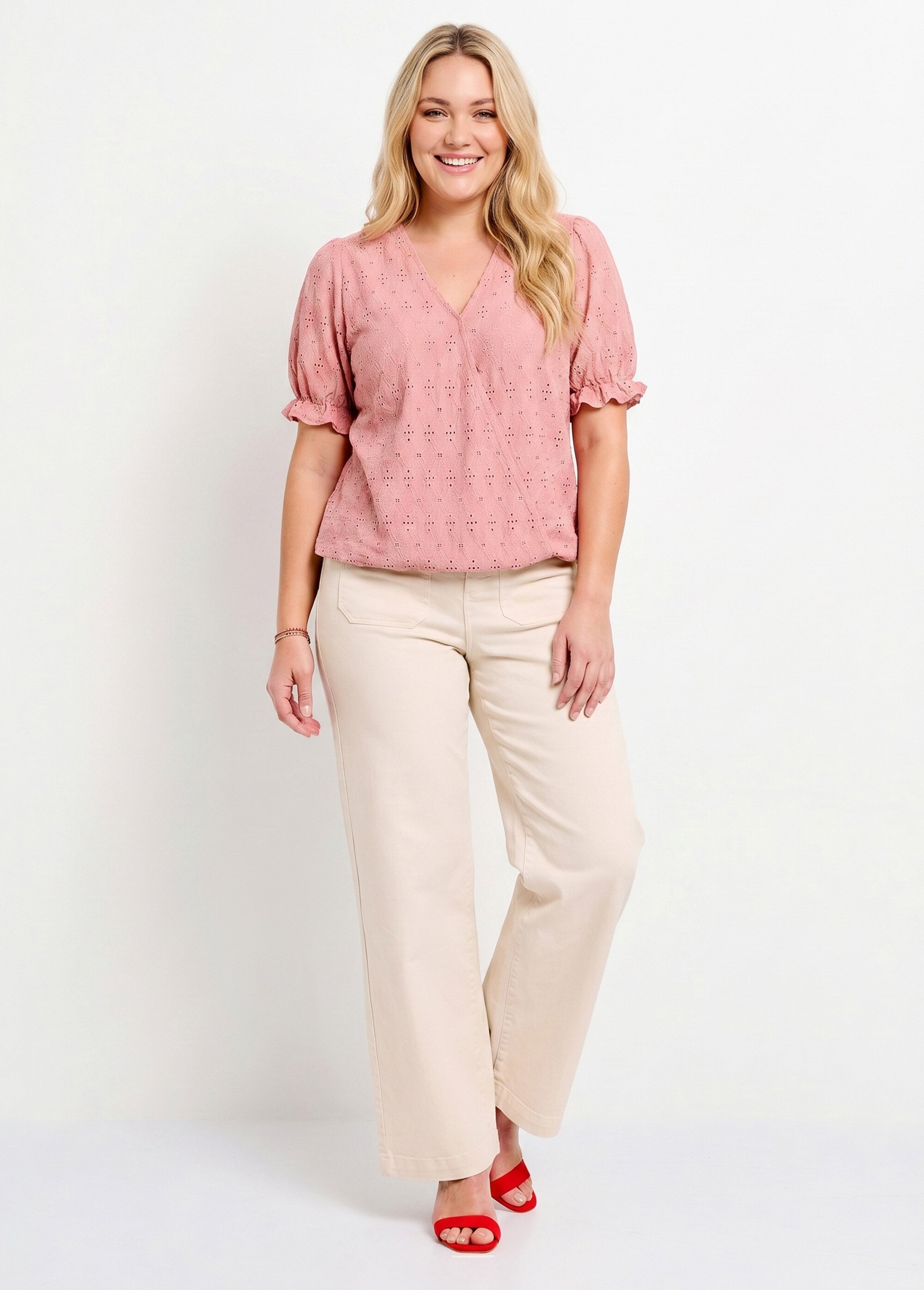 T-shirt cache-coeur blousant broderie Femme Grande Taille Rose CAMARILLA SI1