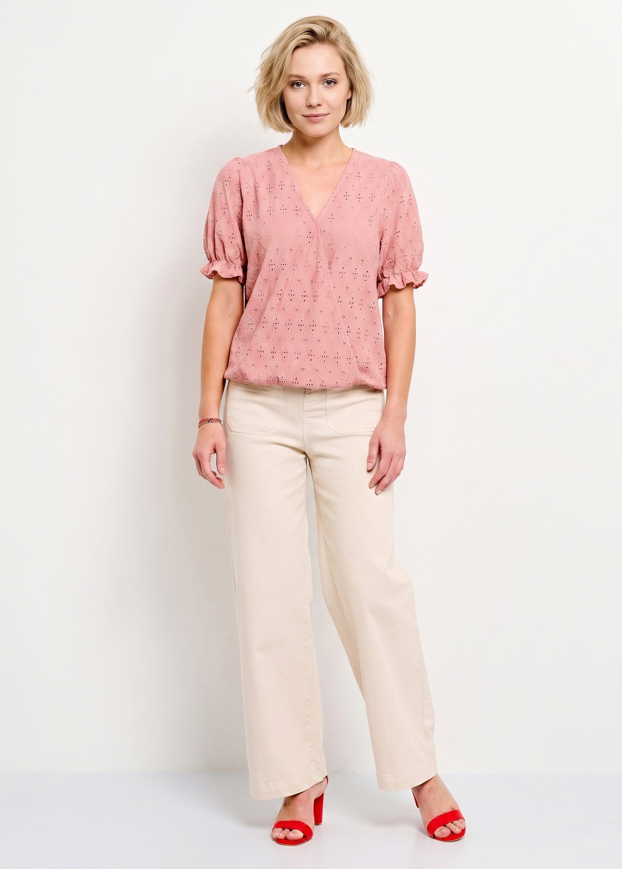 T-shirt cache-coeur blousant broderie Femme Rose CAMARILLA SI1