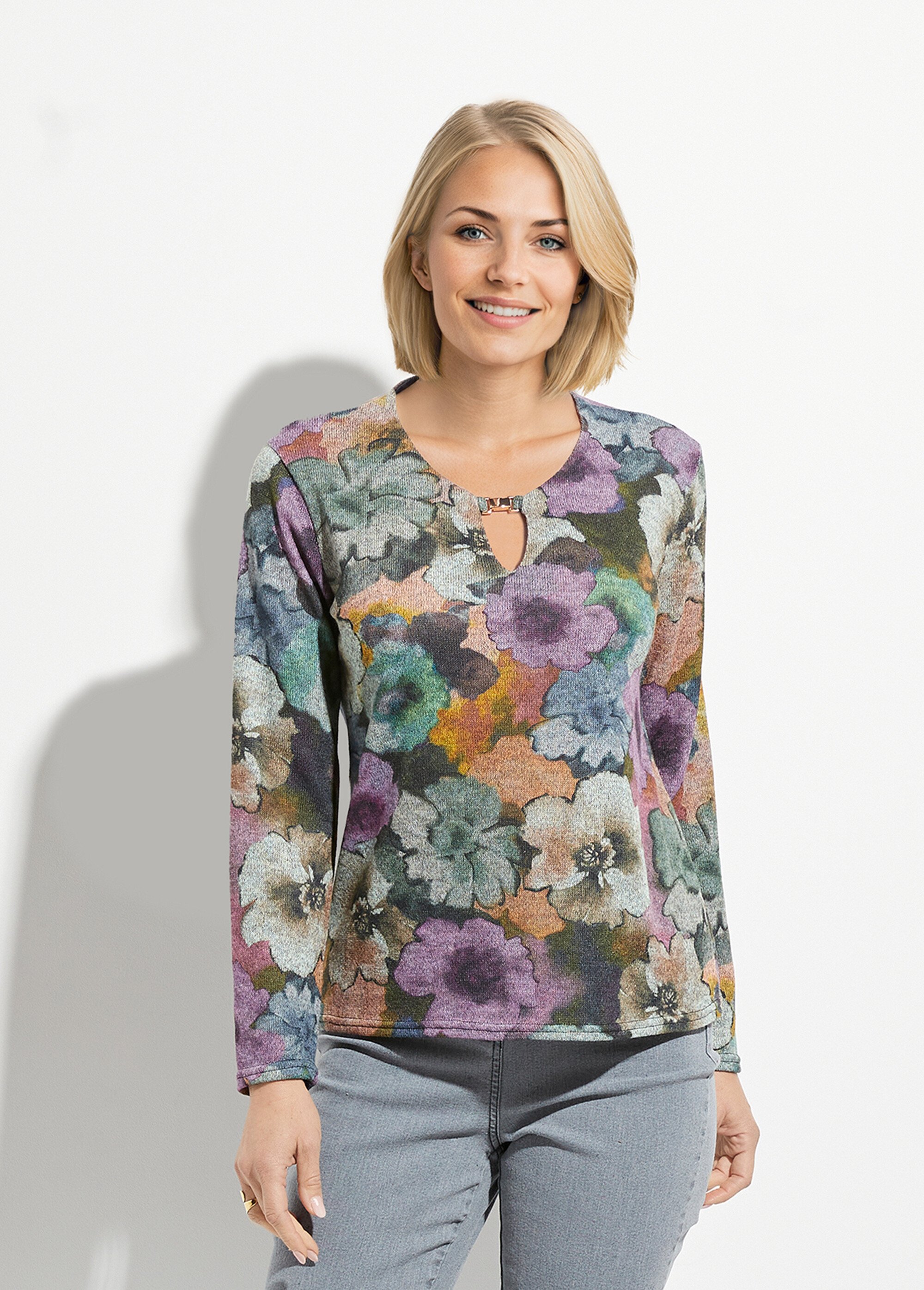 T-shirt chaud imprimé encolure ronde bijou Femme GRIS ET PARME CATELLE FA1