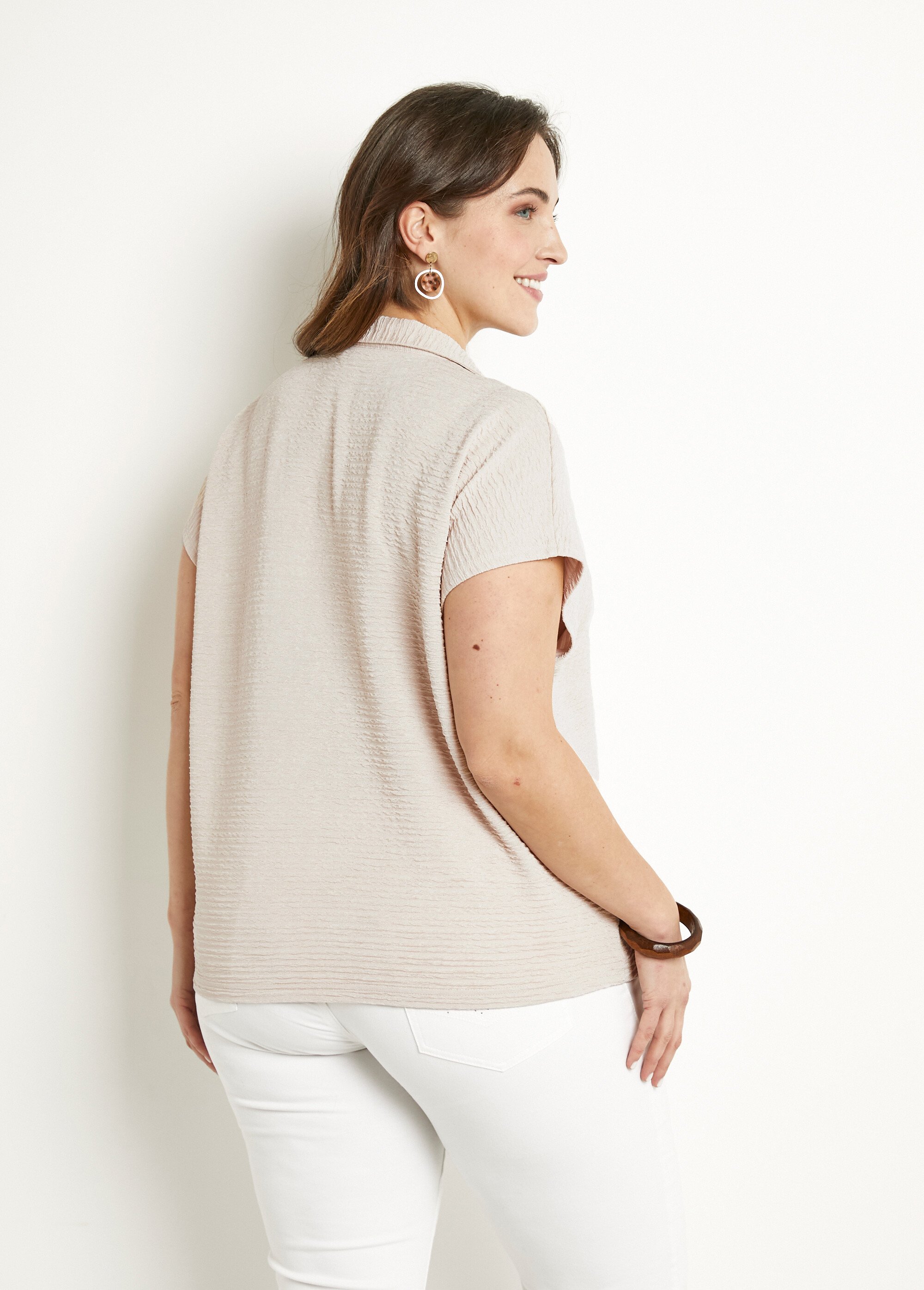 T-shirt col chemise uni manches courtes