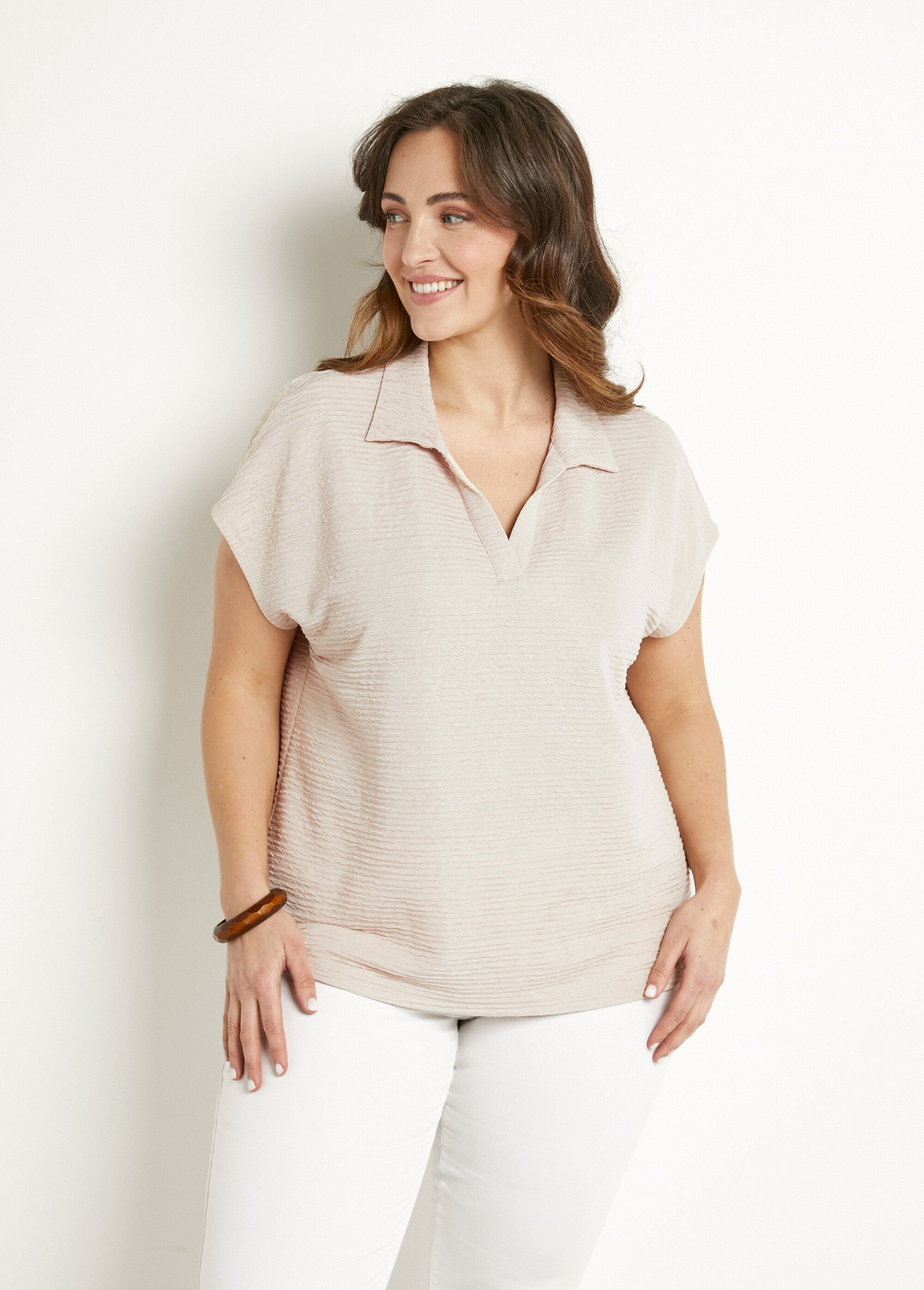 T-shirt col chemise uni manches courtes