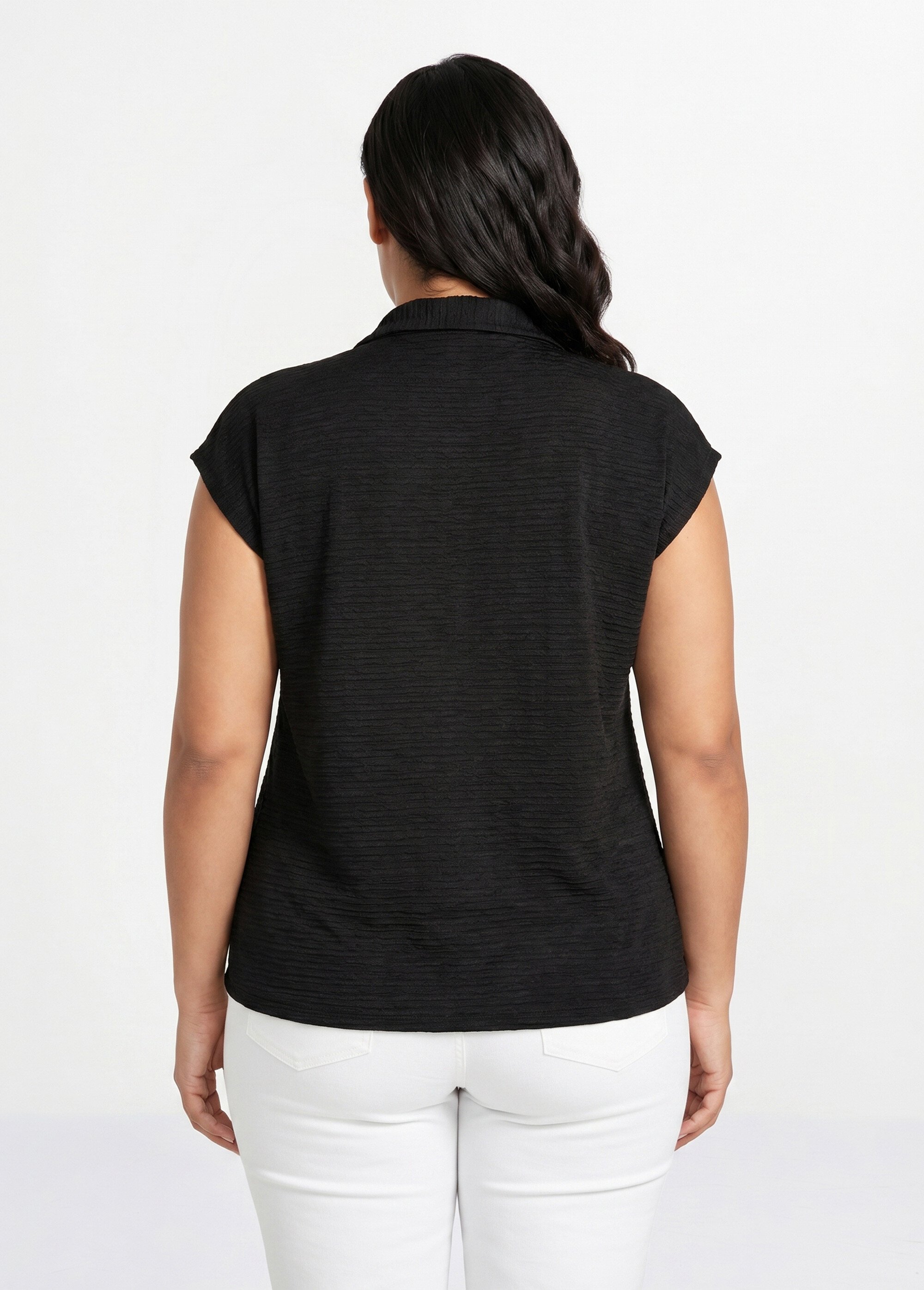 T-shirt col chemise uni manches courtes